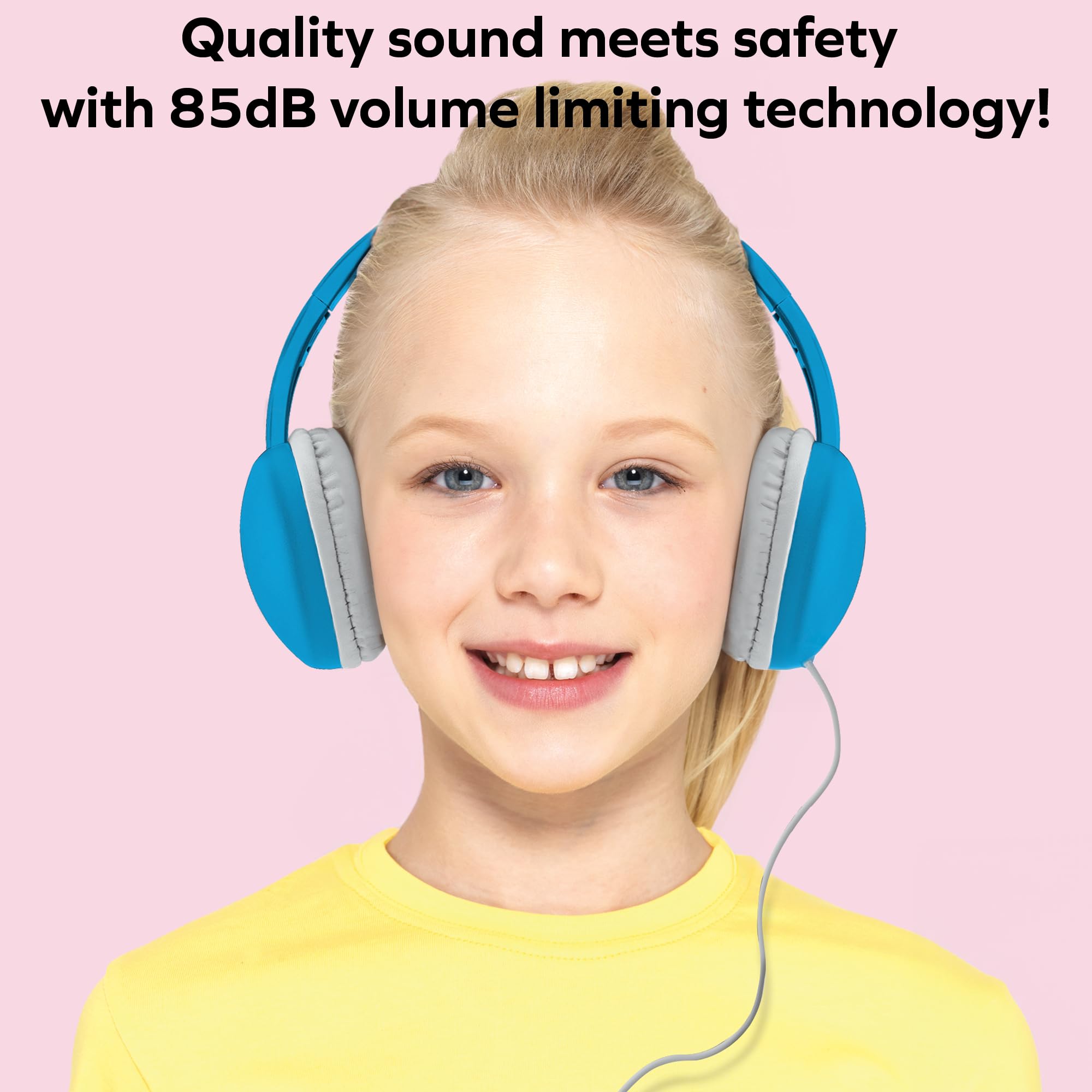 Coby Wired Kids Headphones with Microphone - 85dB Volume Limiting, Lightweight Over-Ear Headphones for Children, Noise Isolation, Safe for School & Travel (Blue) - Perfect for Online Classes, Airplane Trips & Home Learning