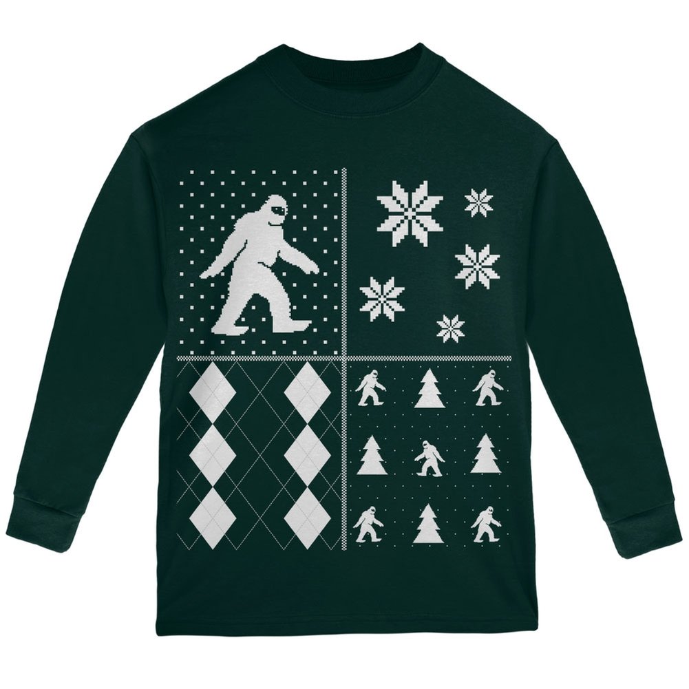 Festive Sasquatch Ugly Christmas Sweater - Long Sleeve T-Shirt for Youth | Holiday Party, Family Gathering & Winter Outfit