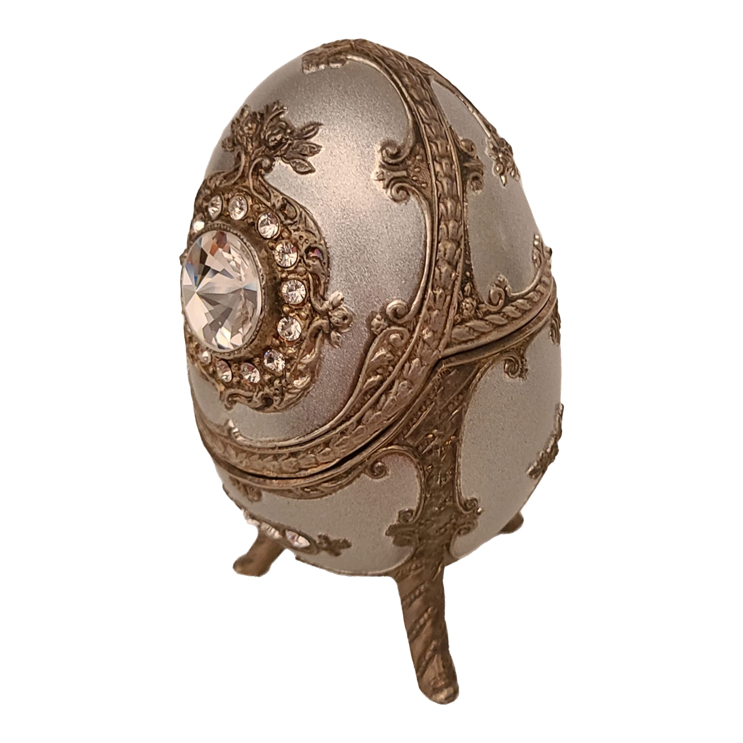 Faberge Silver Bronze Egg Music Jewelry Box with Swarovski Crystals - Perfect Gift for Collectors & Home Decor