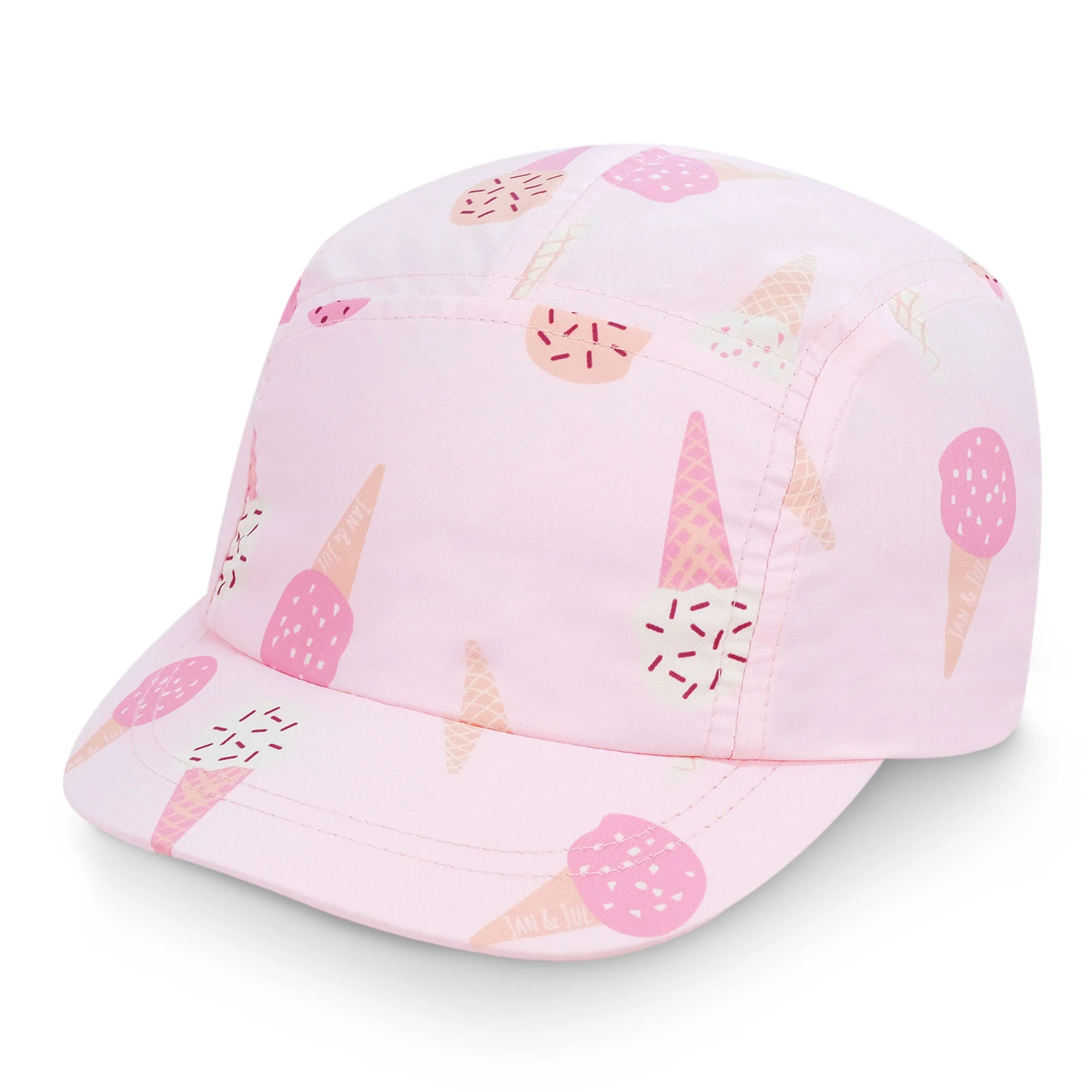 Jan & Jul Pink Ice Cream Five Panel SunLite Hat - UPF 50+ Sun Protection for Kids, Adjustable Buckle, Lightweight & Breathable - Perfect for Beach, Park & Outdoor Activities