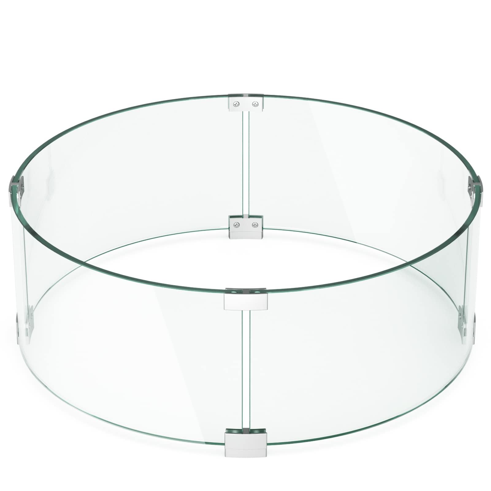 GASPRO 23x8 Inch Tempered Glass Wind Guard for Round Fire Pit Table - Thick Tall Fireplace Windshield Panel with Durable Aluminum Corner Brackets & Feet - Easy Assembly for Outdoor Patio, Backyard, Camping & Deck Use