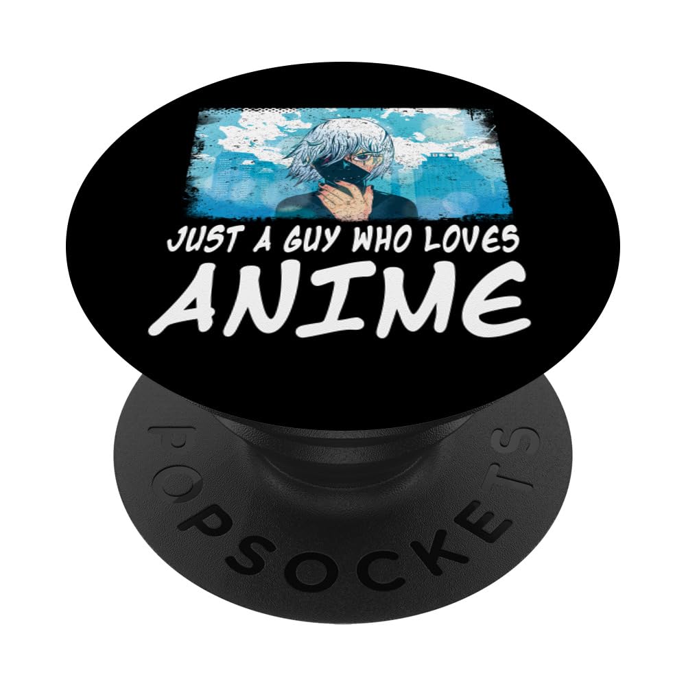 Anime PopSocket - Just A Guy Who Loves Anime Japanese Manga Art Kawaii PopGrip | Perfect for Phone Cases, Tablets & Laptops | Great Gift for Anime Fans