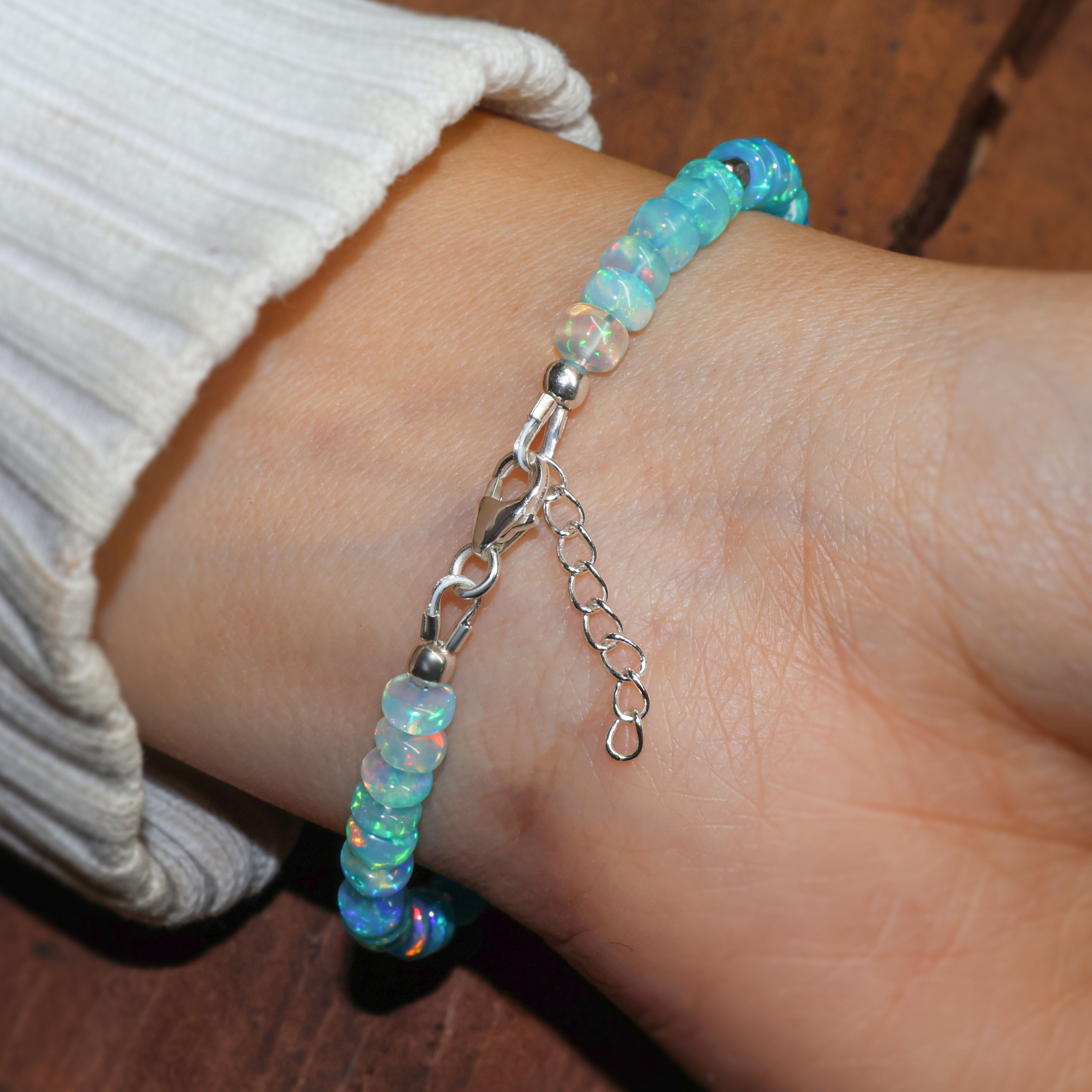 Natural Paraiba Opal Beaded Bracelet - Gold Filled Handmade Jewelry for Women - Elegant Boho Style Accessory for Daily Wear, Gift Giving & Special Occasions