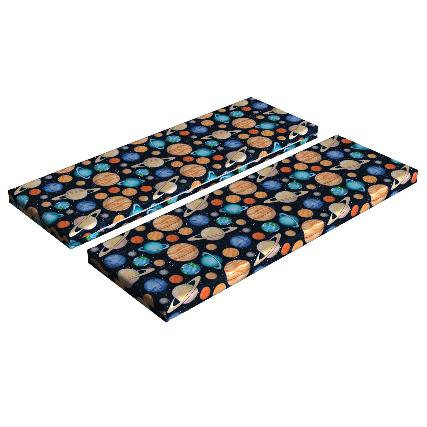 Ambesonne Galaxy Bench Cushion Set of 2 - Solar System Planets Print (Mars, Mercury, Uranus, Jupiter, Venus) - Standard Size Foam Pad with Decorative Cover - Multicolor Space Art Design - Perfect for Outdoor Patio, Garden Furniture, or Indoor Window Seat Decor