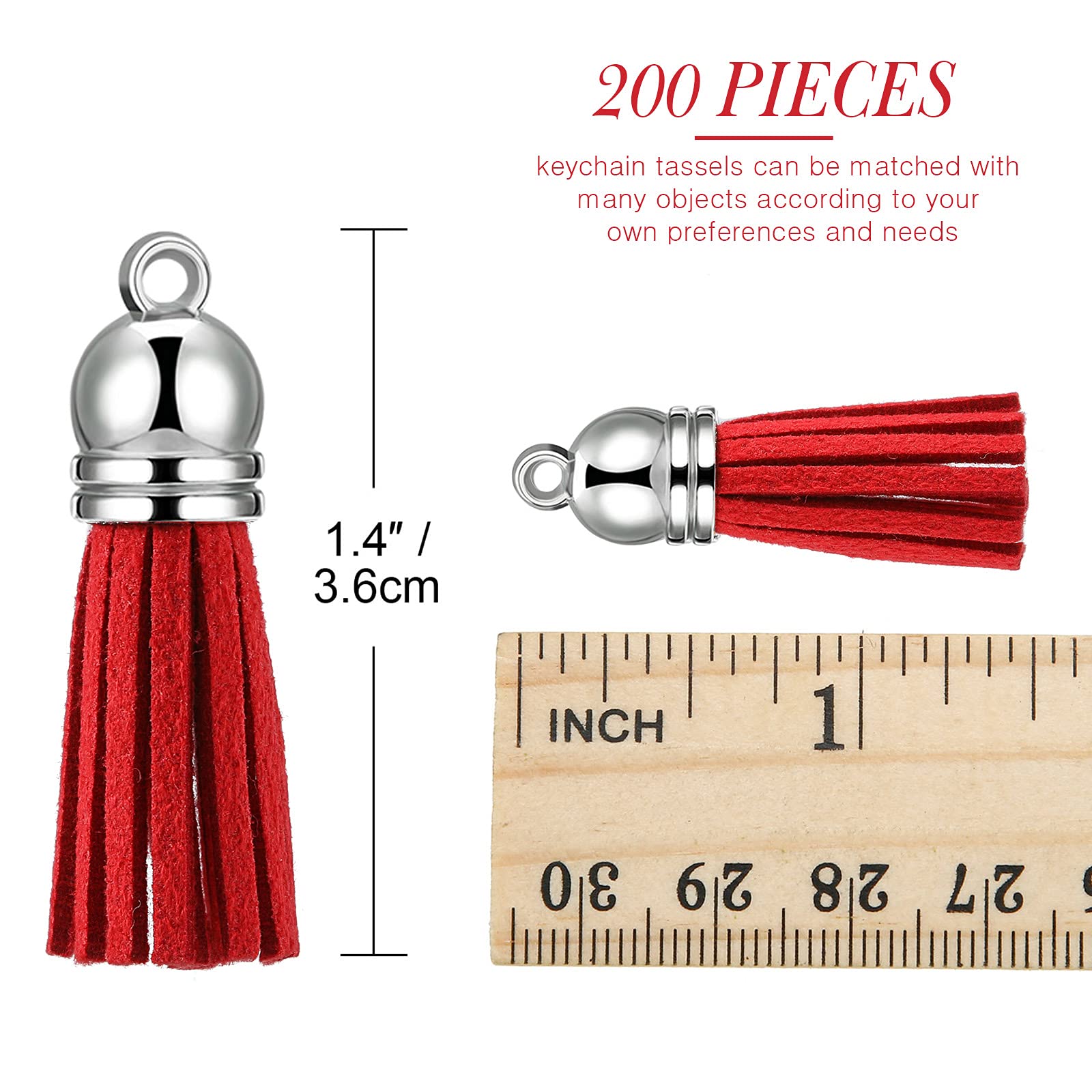 200 Pieces Faux Suede Leather Keychain Tassels - DIY Craft Supplies for Jewelry Making, Keychain Decorations, Gift Wrapping (Red) - Perfect for Handmade Accessories, Party Favors & Home Decor