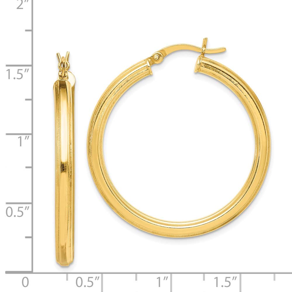 Jewels By Lux Sterling Silver Gold-Flashed 35mm Grooved Hoop Earrings for Women - Elegant Everyday & Party Jewelry