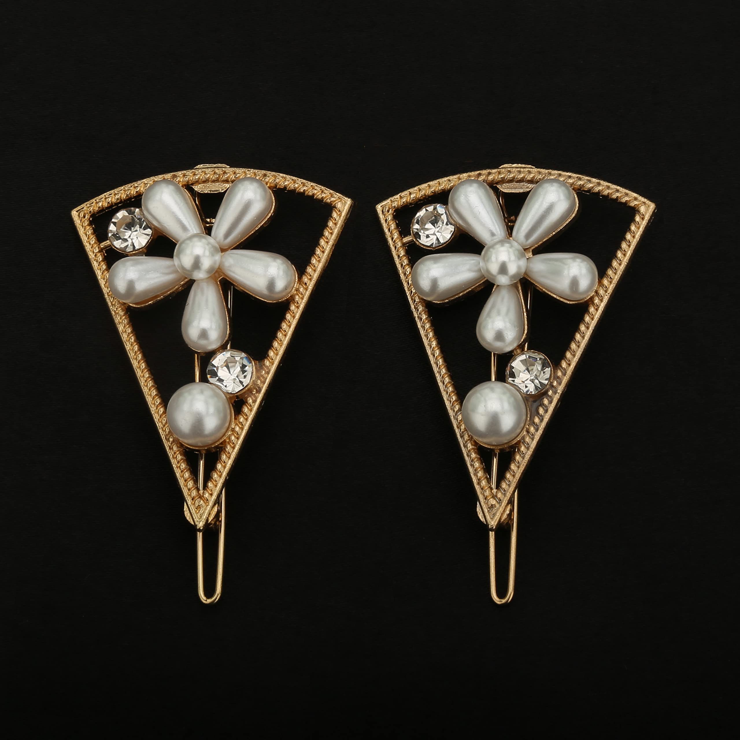 HOC® Pearl Rhinestone Hair Clips for Women - Elegant Flower Hairpins & Barrettes for Wedding, Anniversary, Party | 2-Pack Gold Hair Accessories | Perfect for Bridal, Prom, Formal Events & Special Occasions