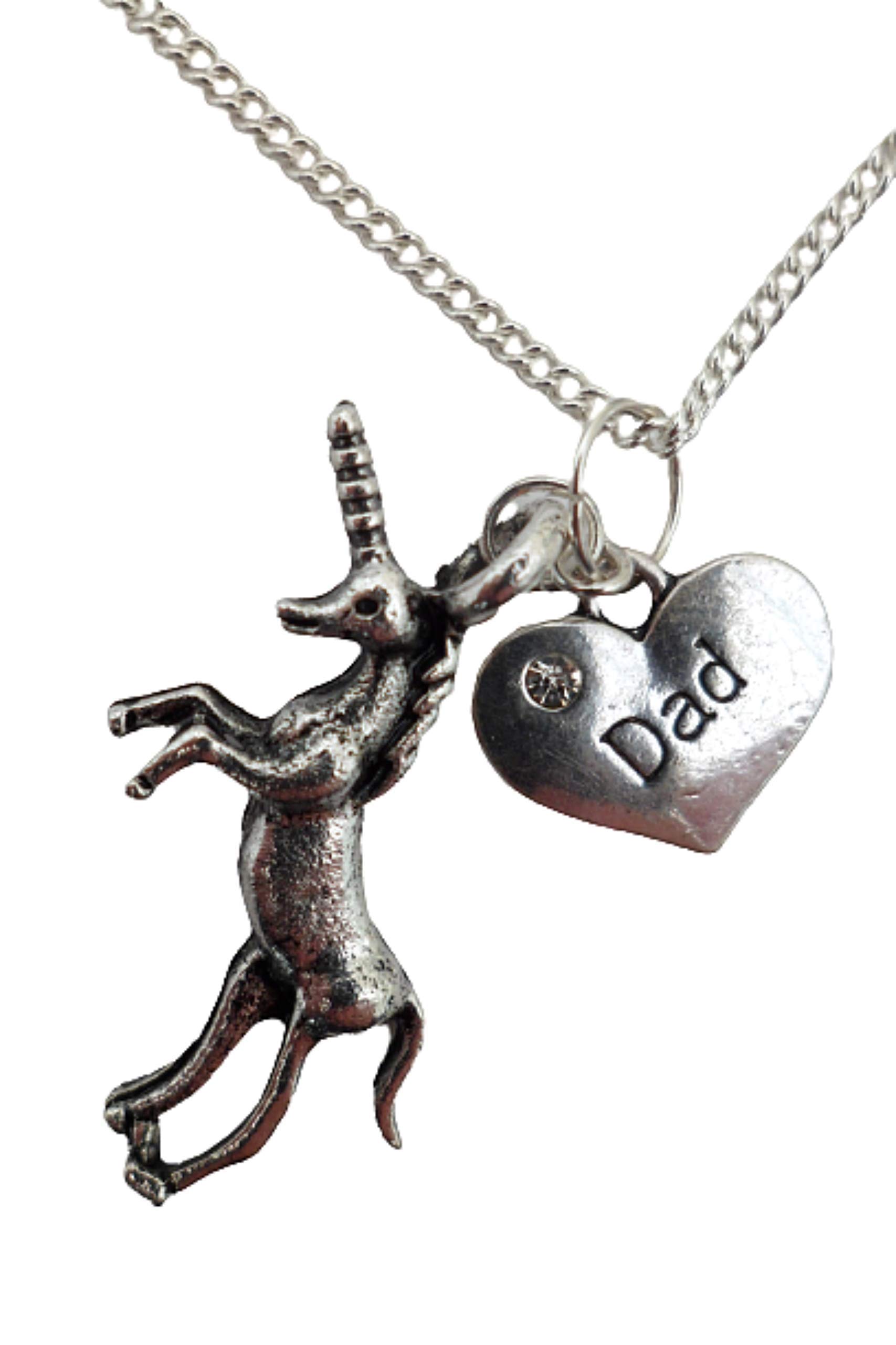 Silver Plated Necklace with Dad Heart Gem & Unicorn Pendant - Perfect for Father's Day Gifts, Valentine's Day Jewelry & Everyday Wear
