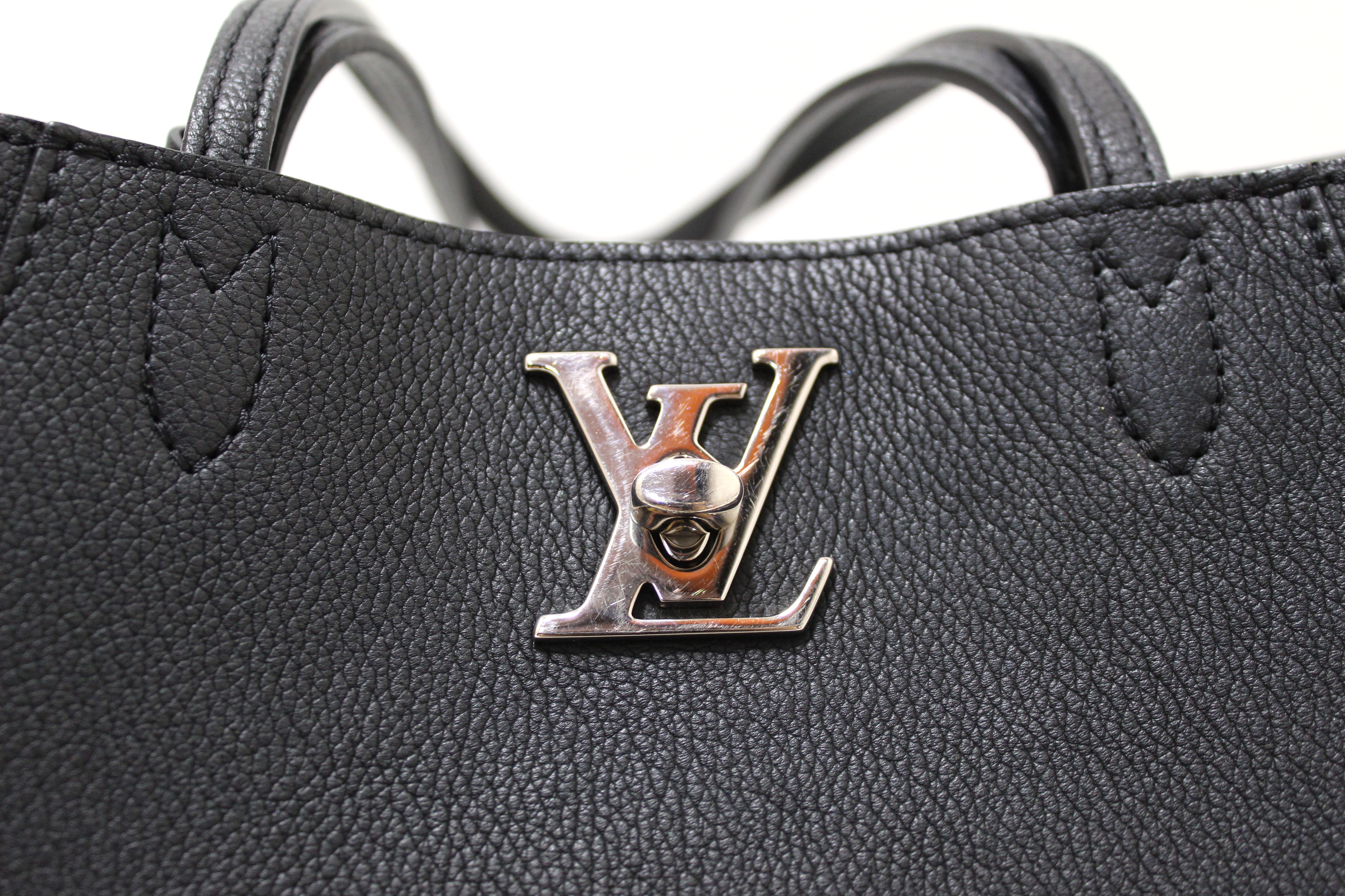 Authentic Louis Vuitton Lockme Go Black Grained Calf Leather Tote Bag - Luxury Designer Handbag for Women, Perfect for Work, Travel & Everyday Use