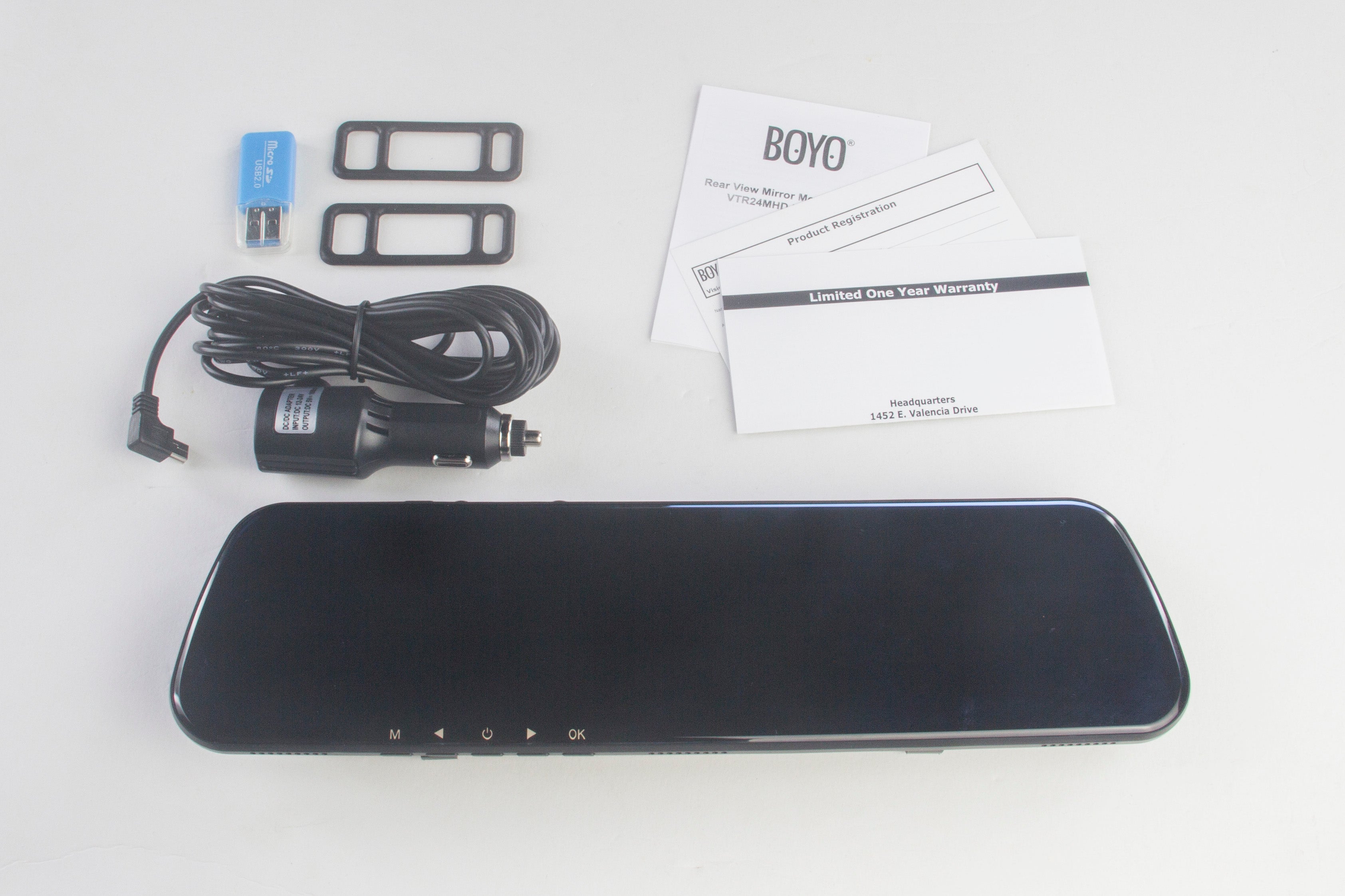BOYO VTR24MHD HD Rear View Mirror with Front Camera & Full HD DVR - Backup Camera System for Cars, Trucks, SUVs - Perfect for Parking, Night Driving & Safety Monitoring