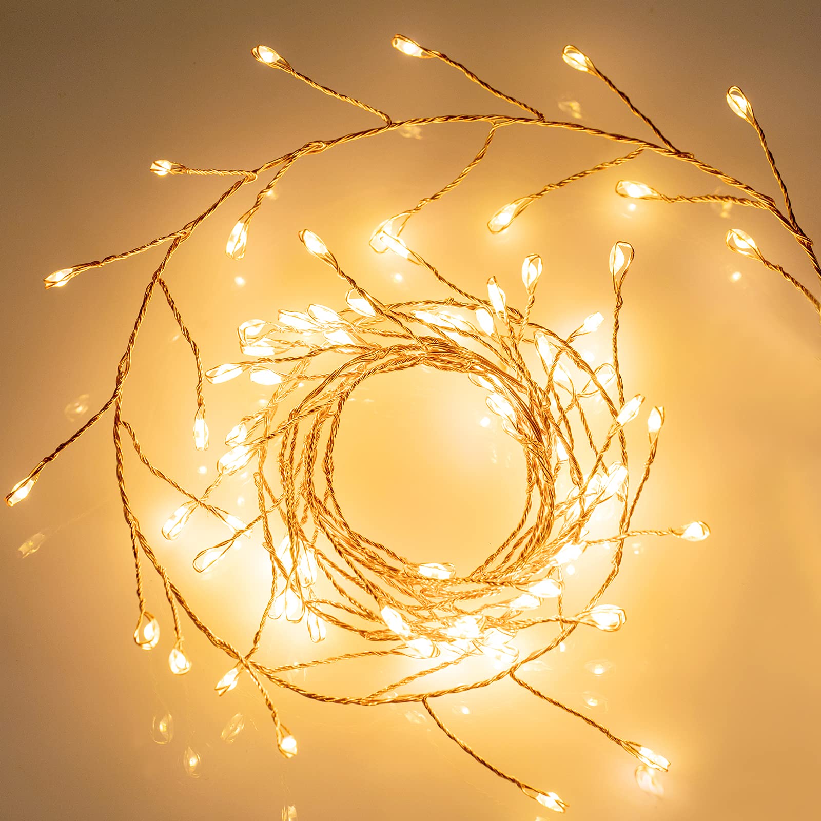 Minetom 200 LED Copper Wire Fairy Lights - 10Ft Waterproof Plug-in Firecracker String Lights for Christmas Tree, Bedroom, Wedding & Home Decor (Warm White) | Perfect for Ceiling, Wreath, Window & Party Decorations