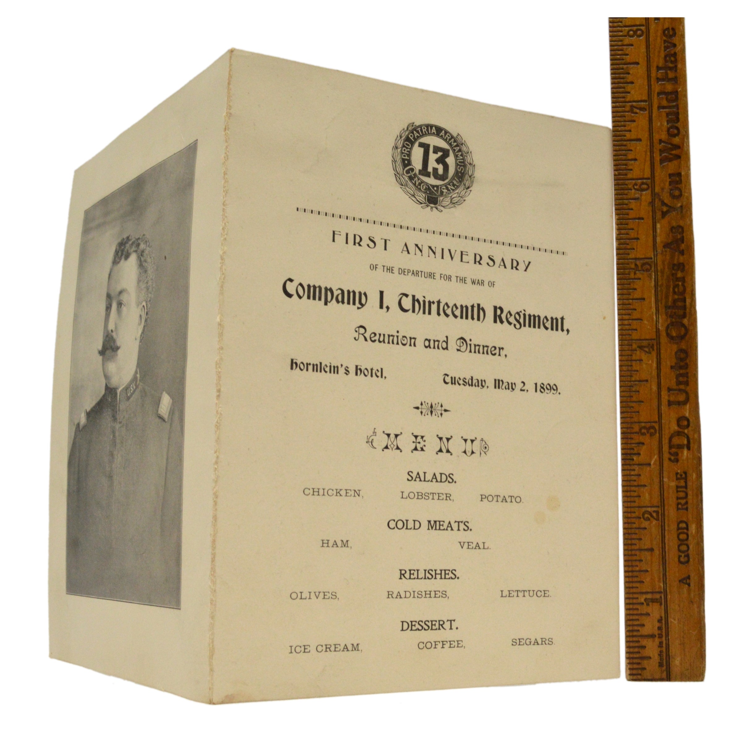 Vintage 1899 Military Reunion Dinner Invitation - Company I, 13th Regiment - Collectible Historical Memorabilia for Antique Enthusiasts & Military History Buffs