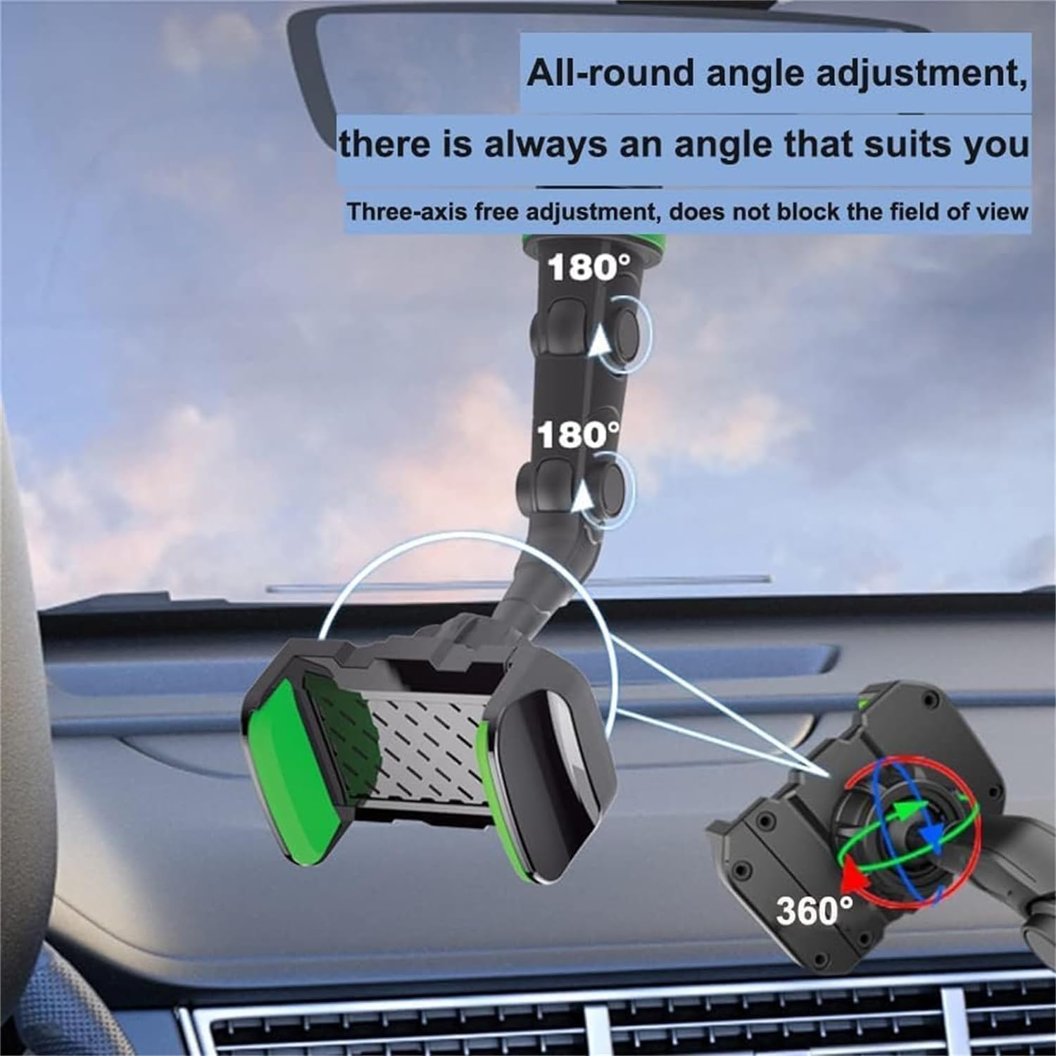 360° Rotating Car Phone Holder - Rotato Grip Universal Cell Phone Mount for Dashboard & Rearview Mirror | Hands-Free GPS Navigation, Driving Safety & Video Calling Accessory (Black)