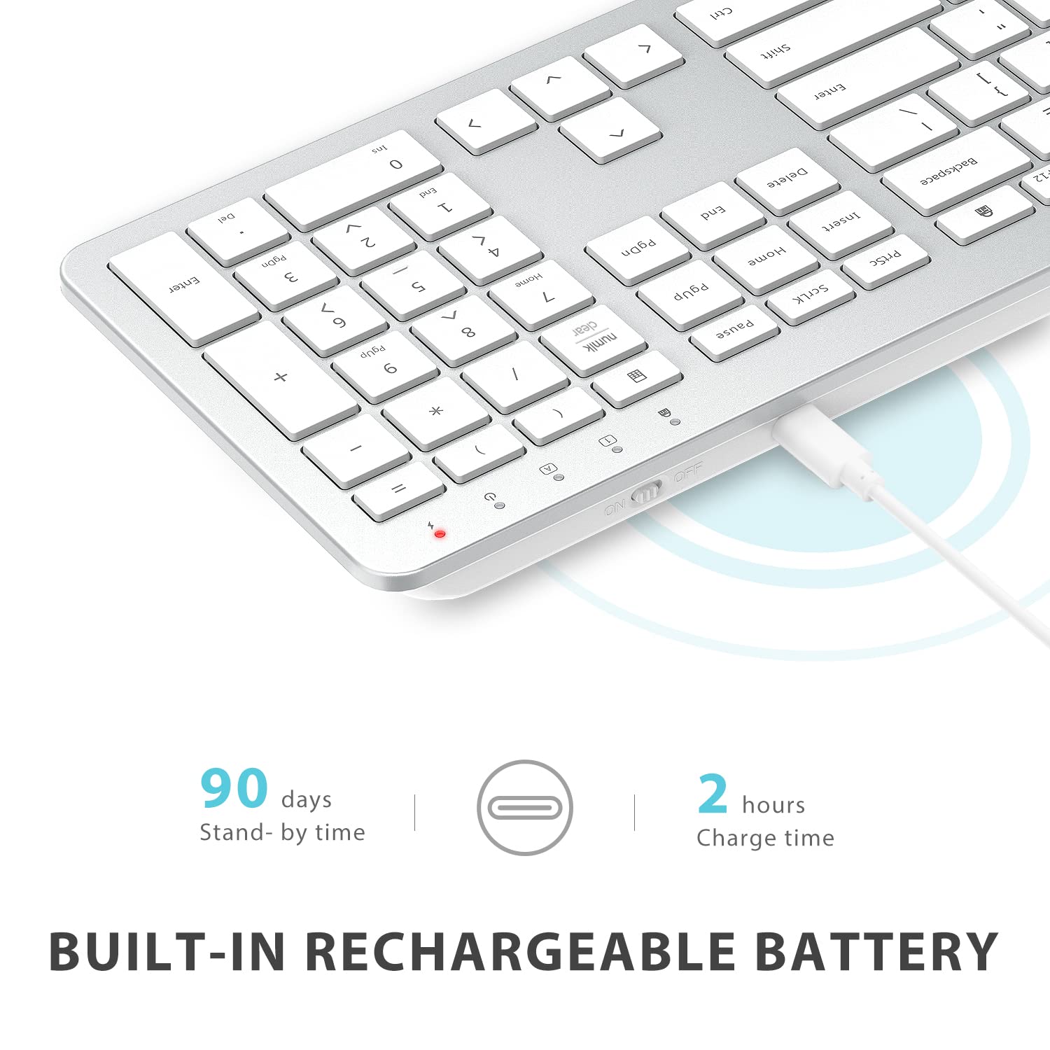 iClever Wireless Keyboard and Mouse Combo - GK08 White Ergonomic Full-Size Keyboard with Number Pad & Quiet Mouse - 2.4G Connection for Windows PC, Laptop, Office & Home Use