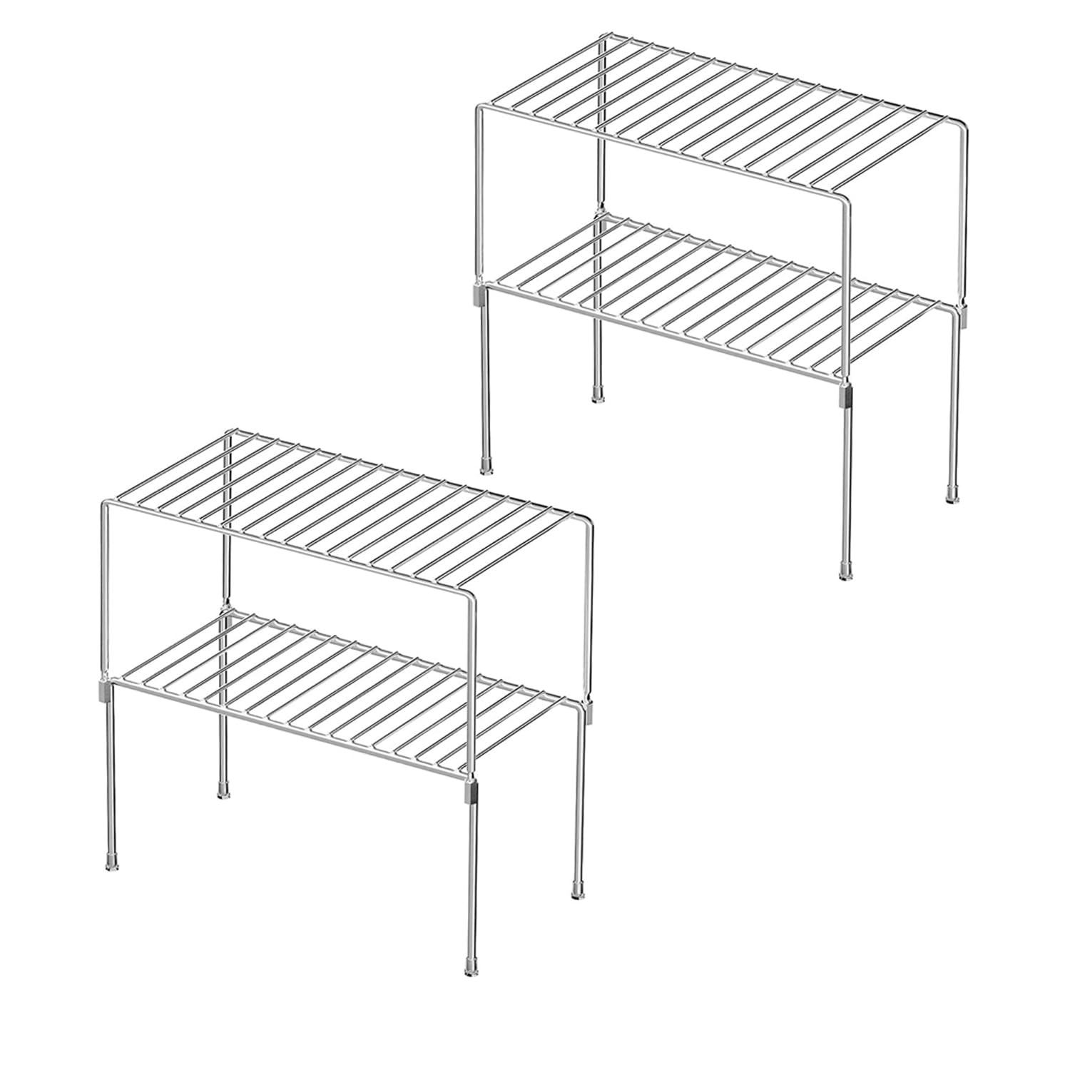 Redrubbit 4-Pack Stackable Cabinet Organizer Shelf (10.6 x 5.5 Inch) - Rustproof Chrome Kitchen Storage Rack for Counter, Fridge, Bathroom & Cabinet - Space-Saving Solution for Small Kitchen Appliances, Spices & Bathroom Essentials