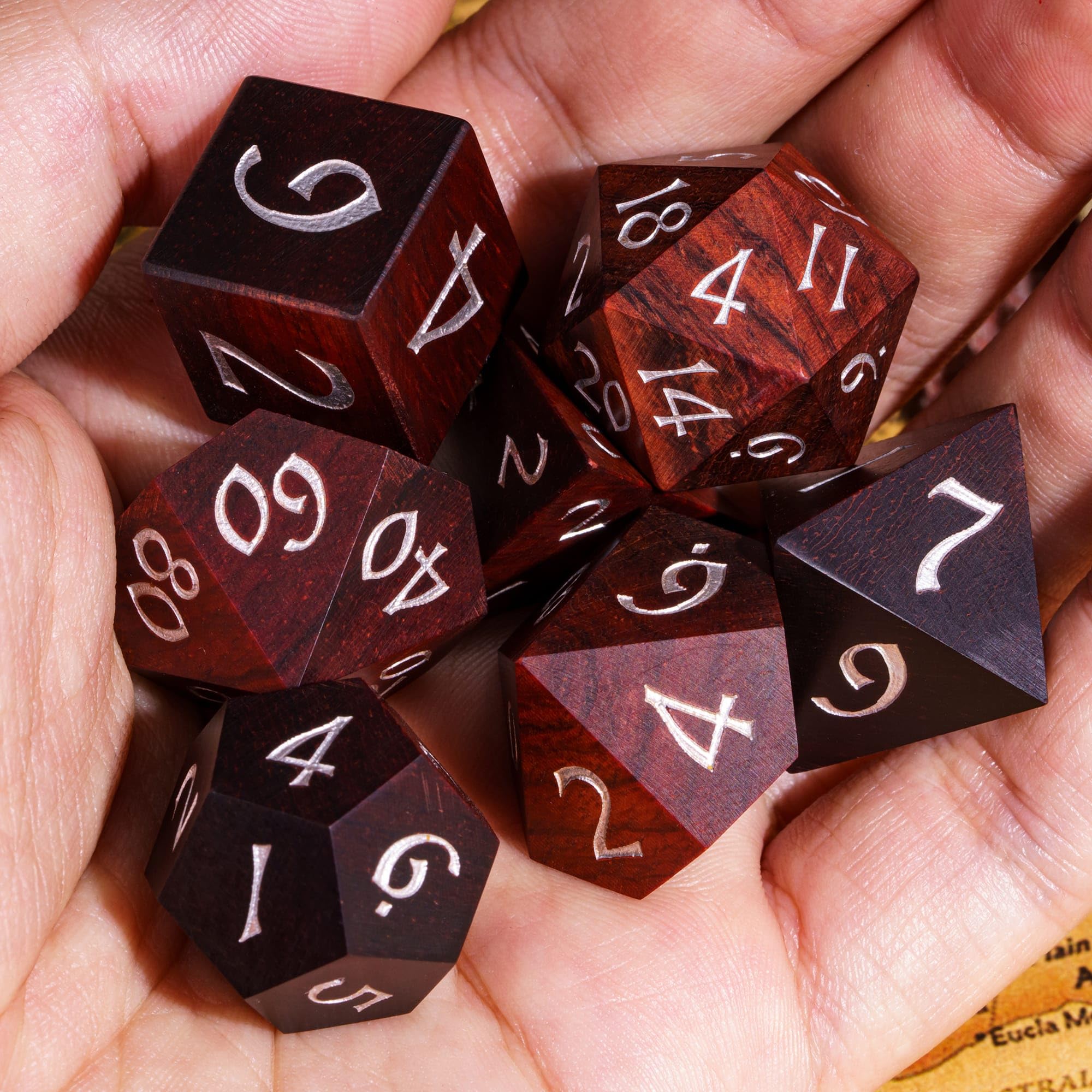 Premium Red Sandalwood D&D Dice Set - Natural Wooden Polyhedral RPG Dice with Elegant Metal Storage Tin for Dungeons & Dragons, Pathfinder, MTG | Perfect for Tabletop Gaming, Fantasy RPG Nights & Collector's Display