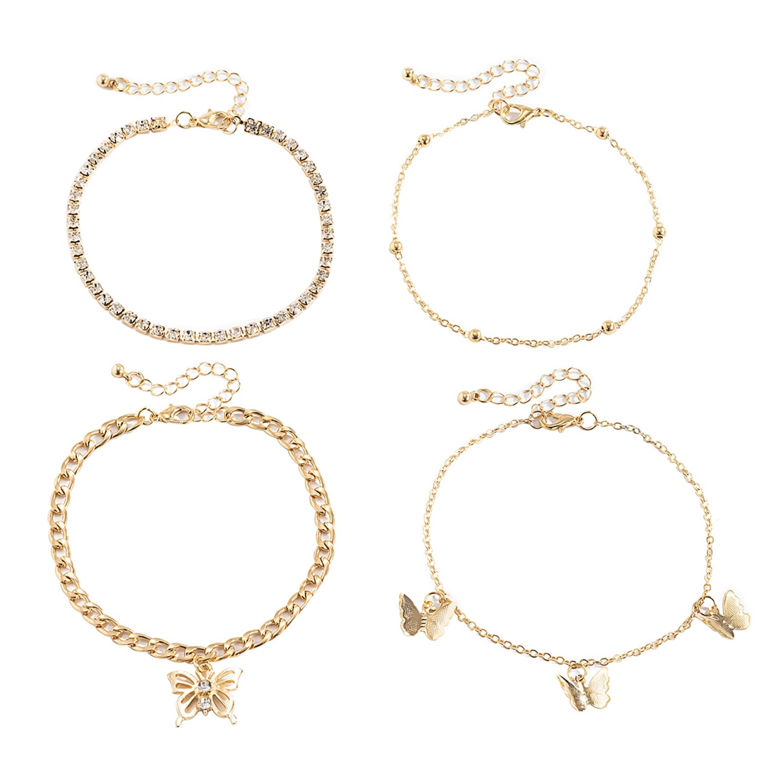 4Pcs Adjustable Women's Beach Anklets - Layered Butterfly Ankle Bracelets for Women & Girls | Perfect for Summer Vacations, Pool Parties & Boho Fashion Accessories