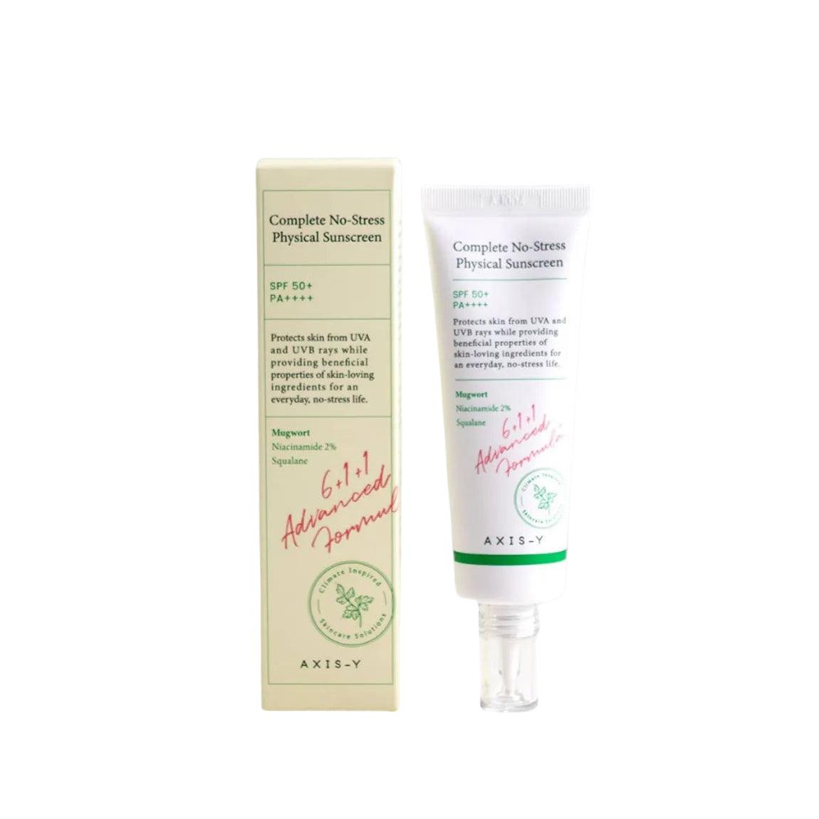 AXIS Y Complete No Stress Physical Sunscreen SPF 50+ PA++++ 50ml | Mineral Sunscreen for Sensitive Skin | Calming Sun Protection for Face & Body | Perfect for Outdoor Activities, Beach & Daily Use