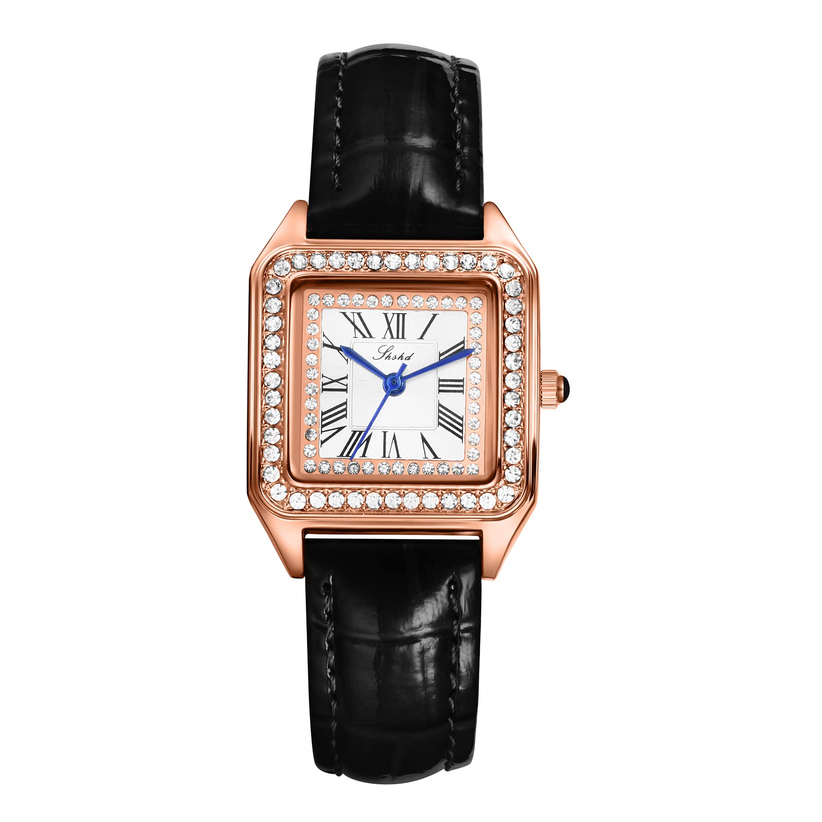 Avaner Women's Square Quartz Watch - Rhinestone Leather Strap Dress Watch for Women & Girls - Elegant Slim Wristwatch for Office, Party & Daily Wear