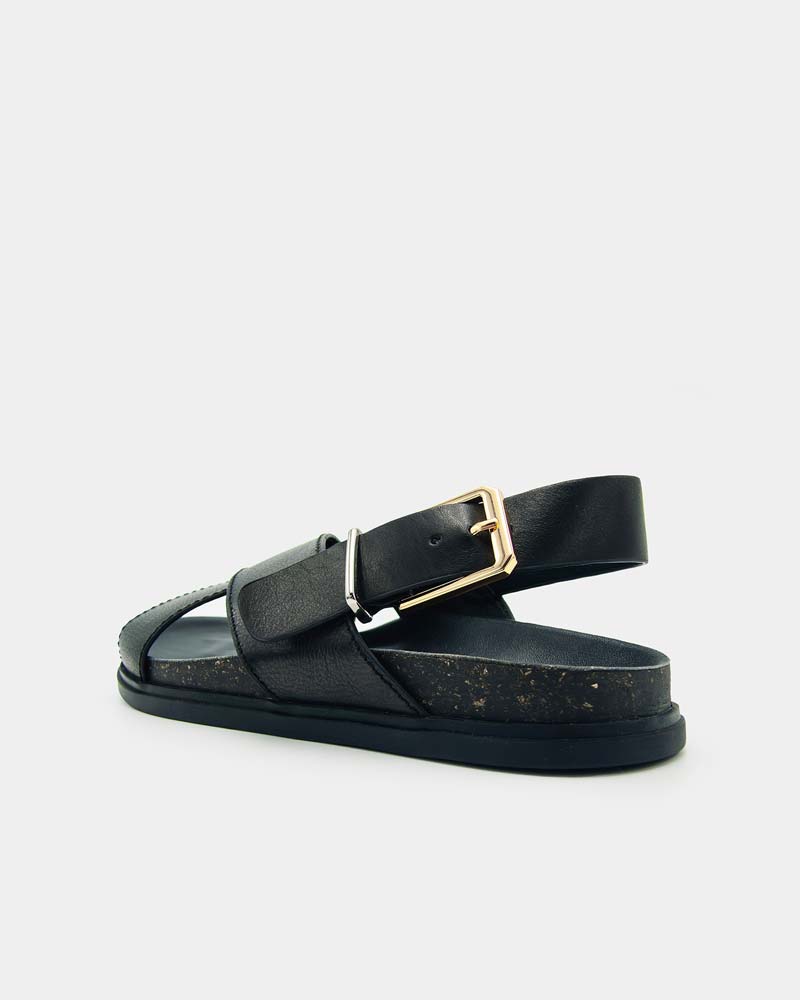 Stylish Black Leather Slingback Sandals with Adjustable Buckle - Perfect for Summer Outfits, Beach Vacations & Casual Wear