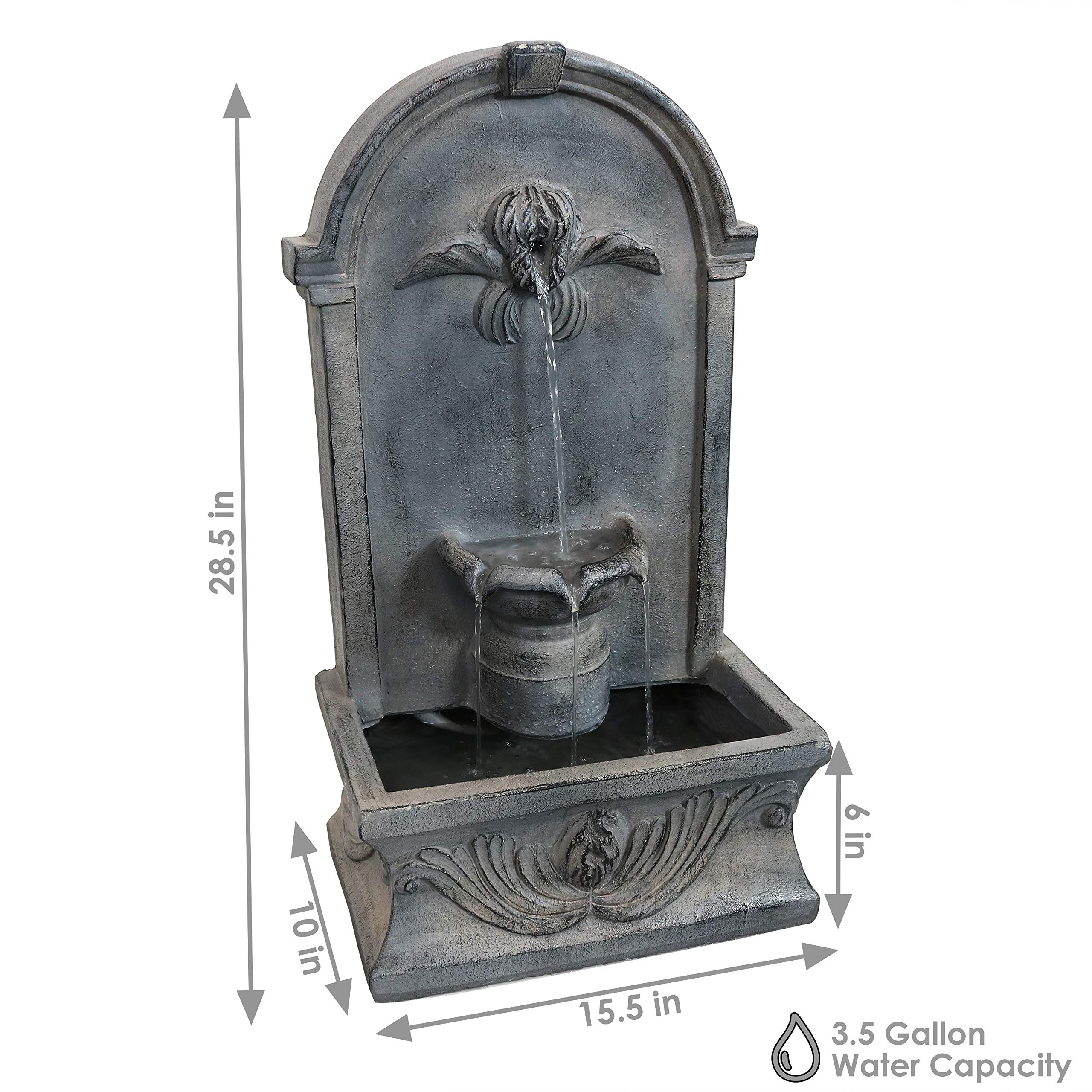 28-Inch French-Inspired Outdoor Flat Back Water Fountain - Durable Glass Fiber Reinforced Concrete - Perfect for Garden, Patio, and Backyard Decor