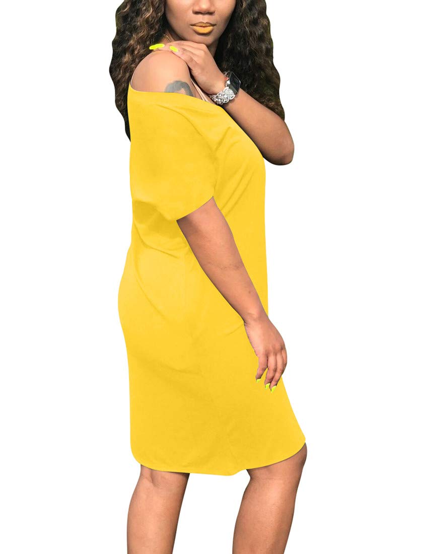 Cailami Women's Summer V-Neck Short Sleeve Midi T-Shirt Dress - Casual Tunic Dress with Pockets | Beach Cover Up, Vacation Outfit, Lounge Wear, Street Style Fashion