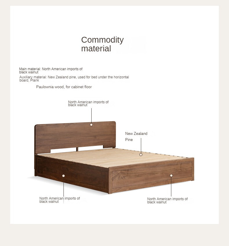 Premium Black Walnut & Oak Solid Wood Bed Frame - Modern Platform Bed for Master Bedroom, Guest Room, or Dormitory