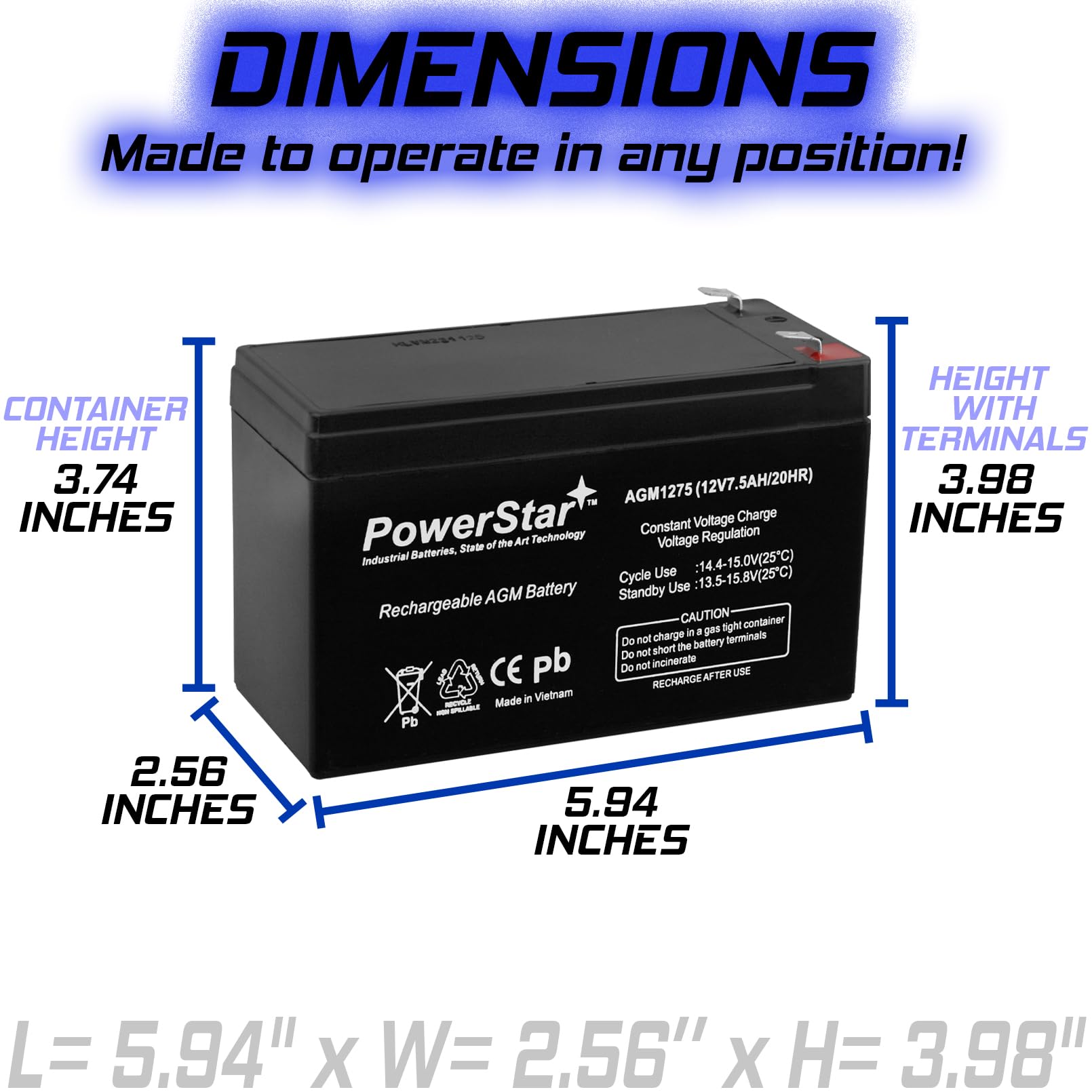 PowerStar 12V 7.5AH Sealed Lead Acid Battery Replacement for UPG UB1280I - Backup Power for Security Systems, Emergency Lights & UPS Devices