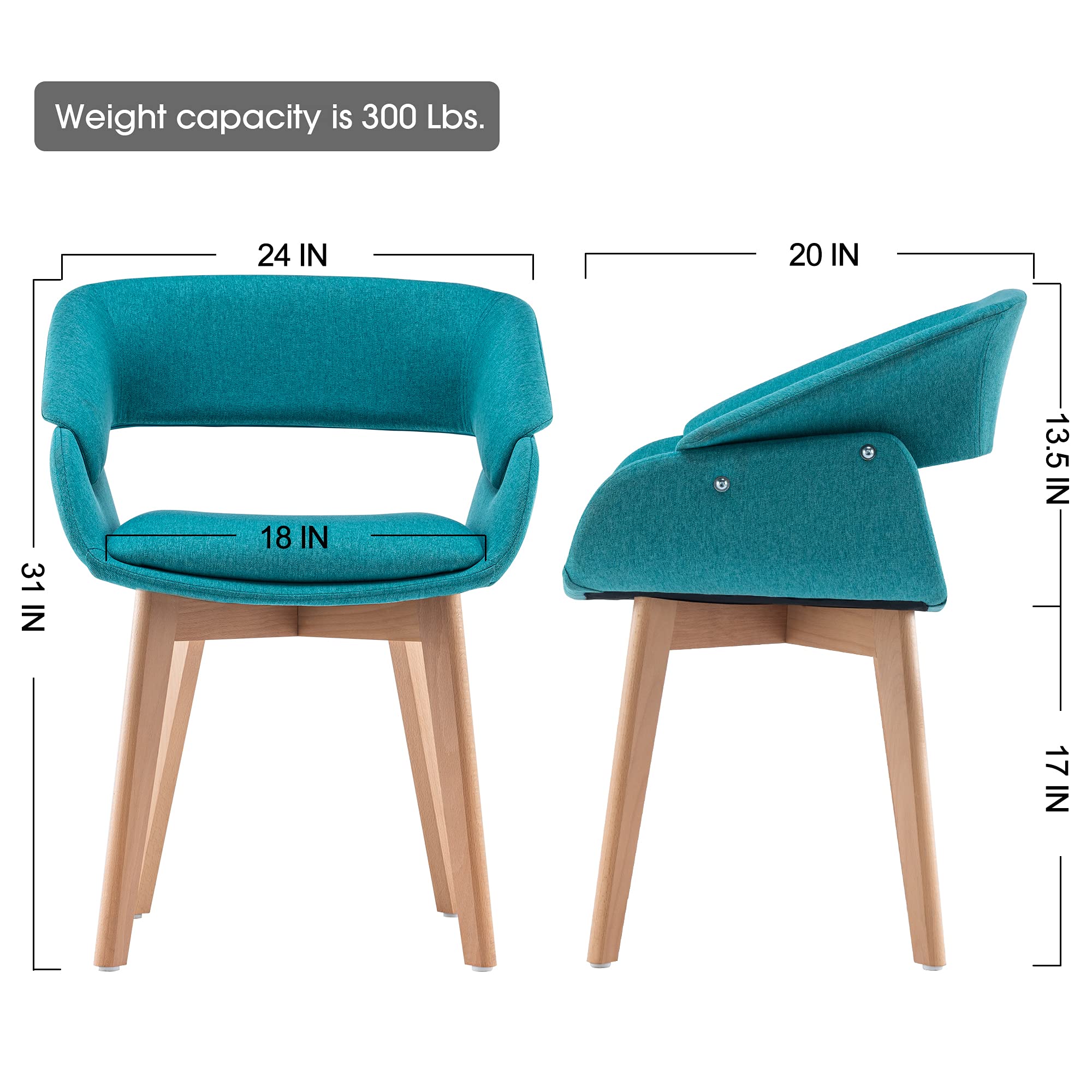 Mid-Century Modern Dining Chairs Set of 2 - Upholstered Accent Armchairs with Solid Wood Legs & Linen Fabric for Living Room, Dining Room, Guest Seating (Teal Blue with Cushions Included) - Perfect for Home Decor, Dinner Parties, and Cozy Reading Nooks