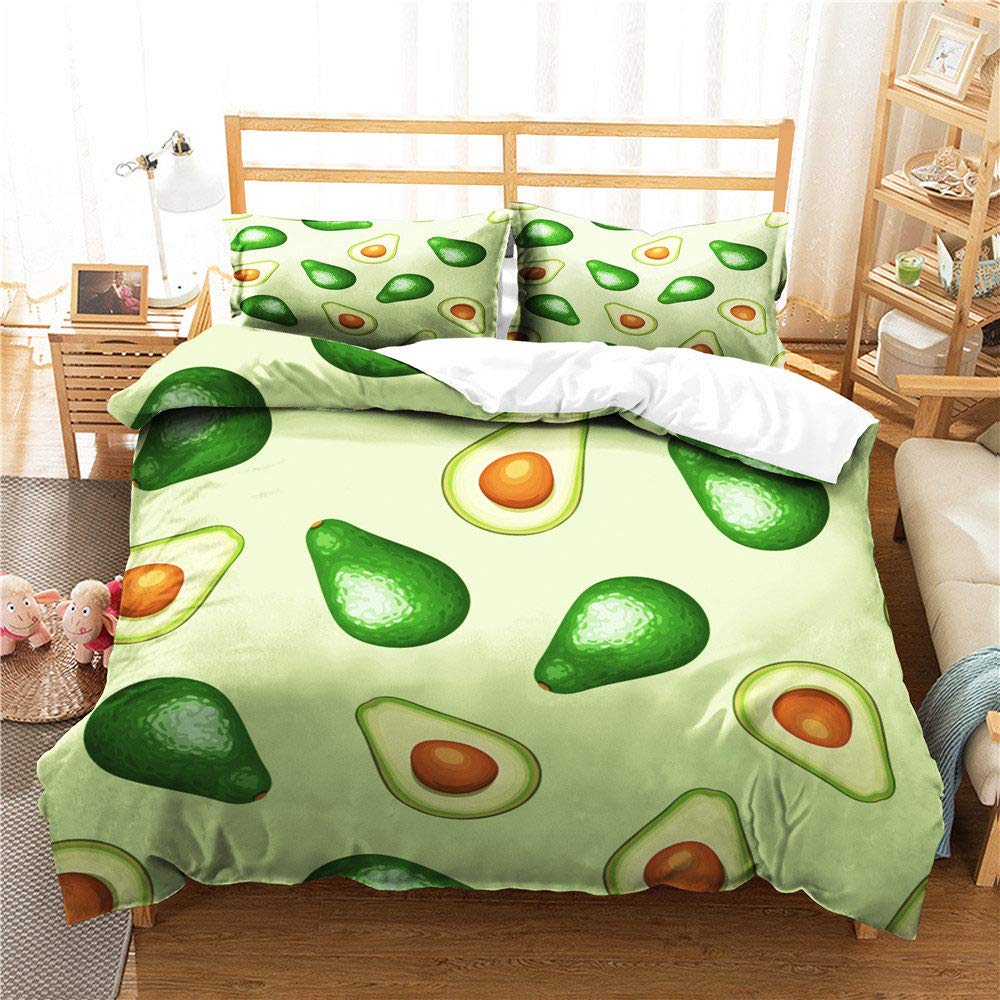 3D Modern Minimalist Green Avocado Printed Queen Size Duvet Cover Set with Pillowcases - Soft Bedding Set for Home Decor, 228x228cm (90x90in) - Perfect for Master Bedroom, Guest Room & Cozy Farmhouse Style