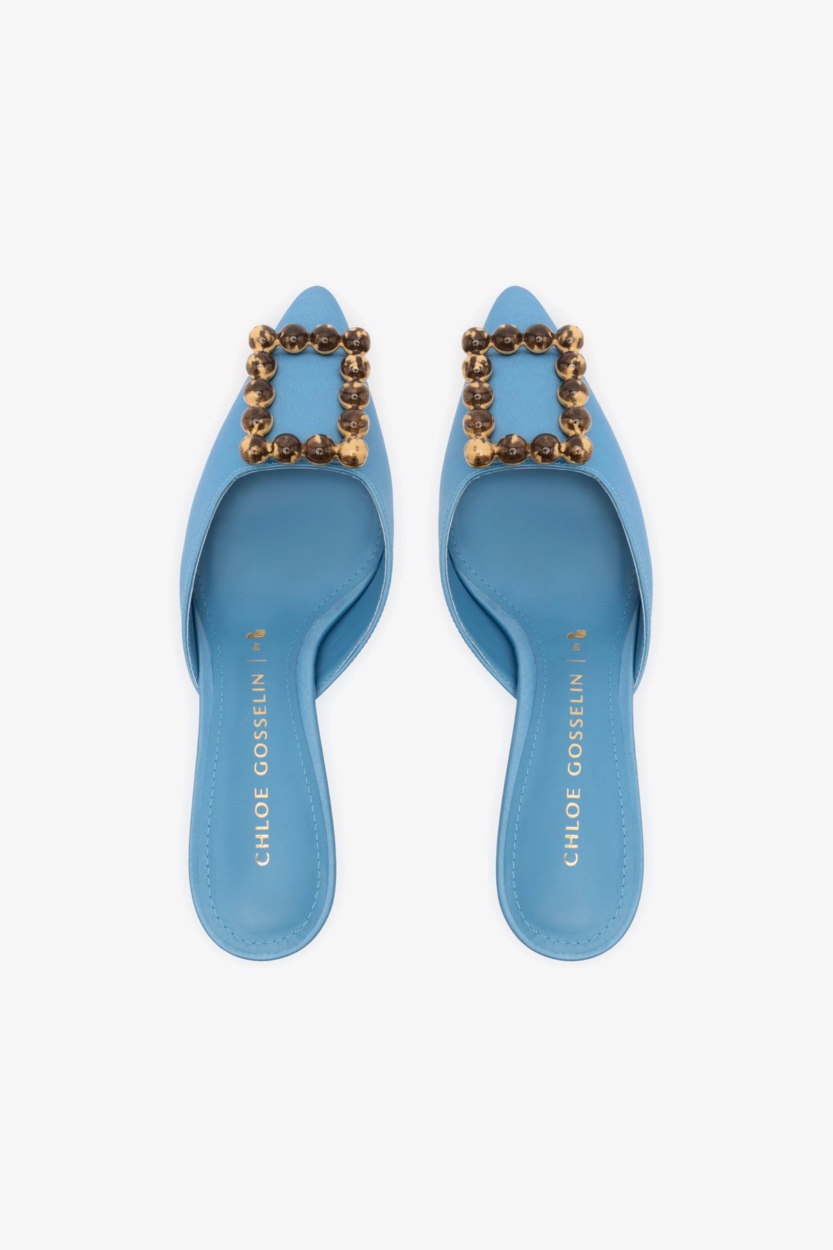 Chloe Gosselin by Larroudé Ava Mule - Blue Satin Heels for Women | Elegant Evening Shoes for Parties, Weddings & Special Occasions
