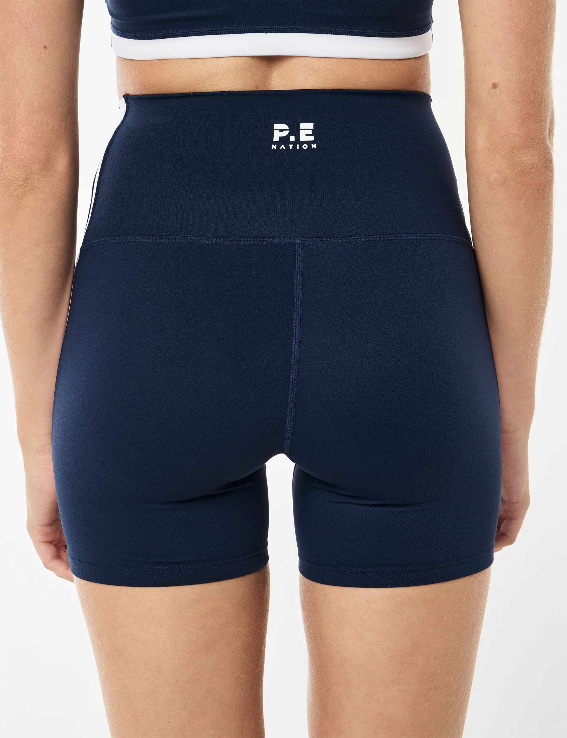 Highgate 5 Bike Shorts for Women - Dark Navy & Optic White - High Waist Cycling Shorts for Workout, Running, Yoga & Gym