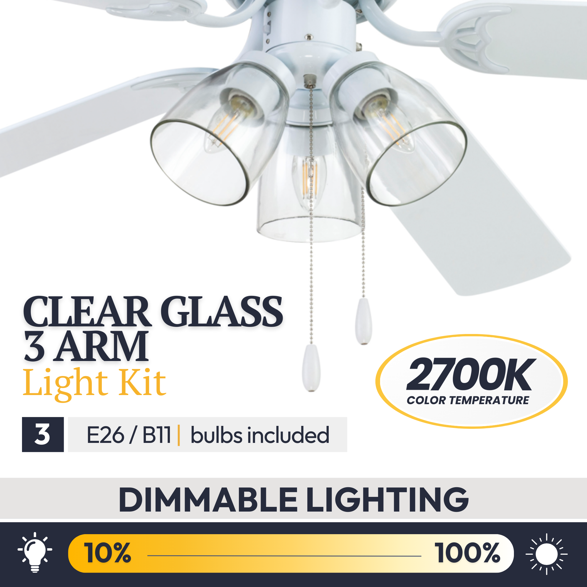 52 Inch White Renton Ceiling Fan with Pull Chain - Perfect for Living Rooms, Bedrooms, and Outdoor Spaces