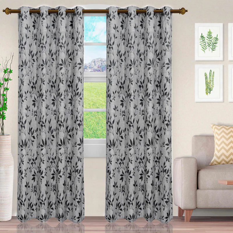Ghera Jacquard Leaves Grommet Top Curtain Panel Set - Elegant Window Treatment for Living Room & Bedroom Decor