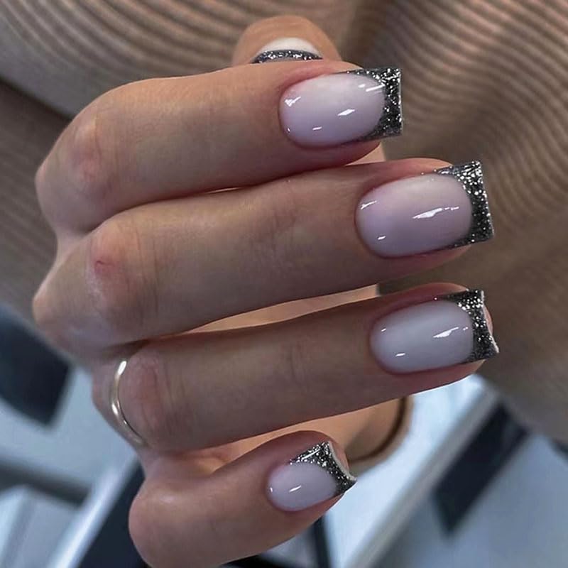 French Black with Simple Glitter A01
