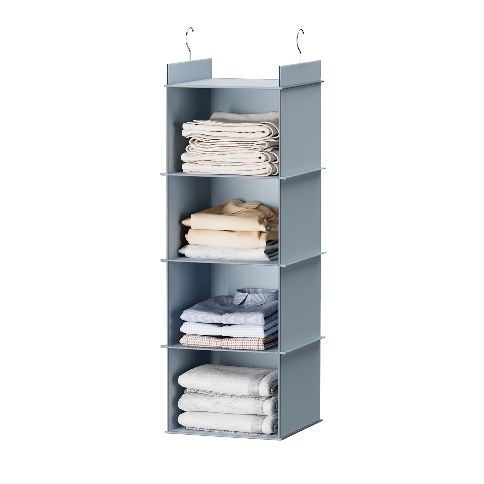 4-Shelf Hanging Closet Organizer - Space Saving Storage Shelves for Clothes, Shoes & Accessories - Perfect for Bedroom, Dorm & Small Spaces (Grey)