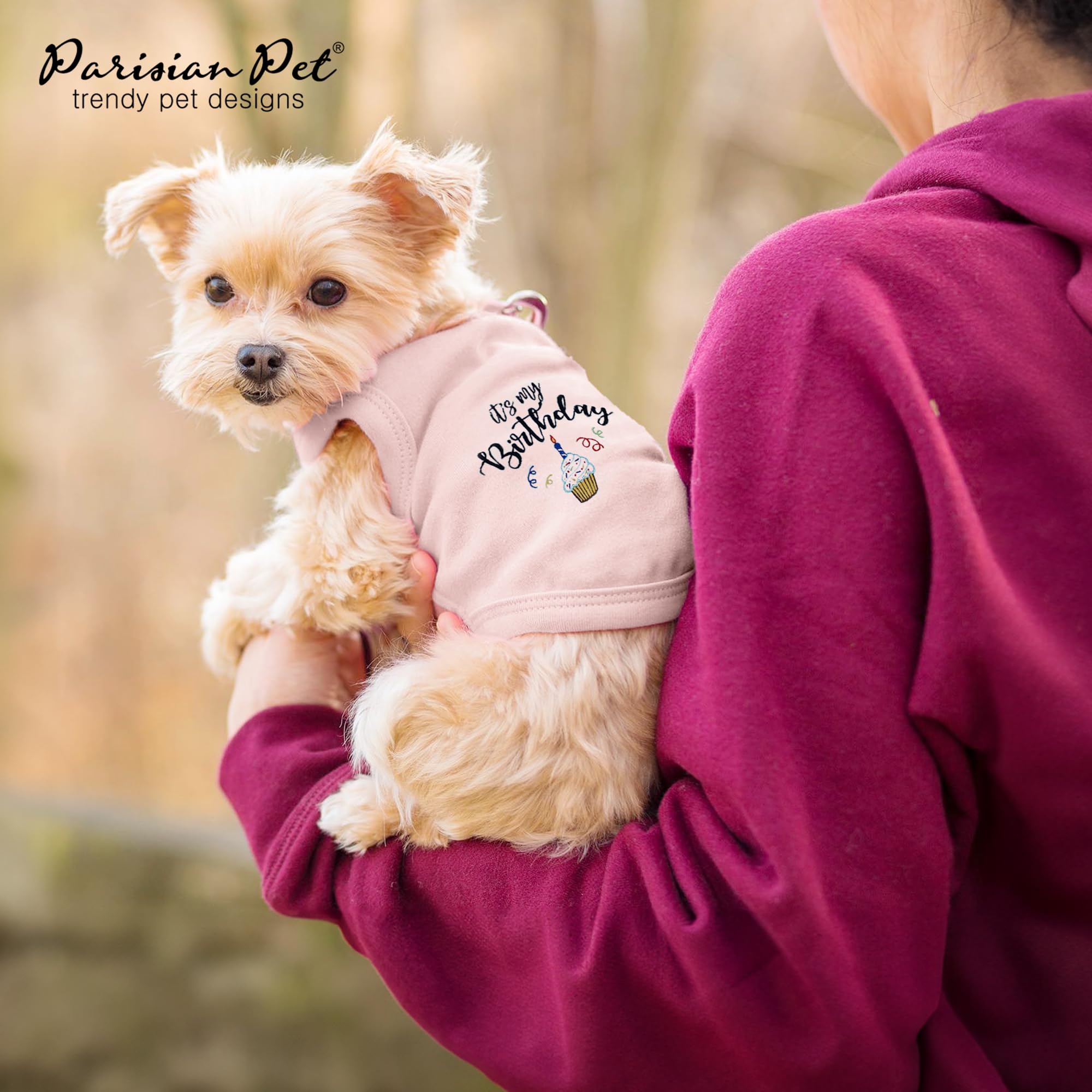 Parisian Pet Dog T-Shirt with Embroidered 'It's My Birthday' - Sleeveless Lightweight Dog Vest for Large Dogs - Washable Pink Birthday Outfit for Female Dogs | Perfect for Birthday Parties, Photo Shoots & Special Occasions