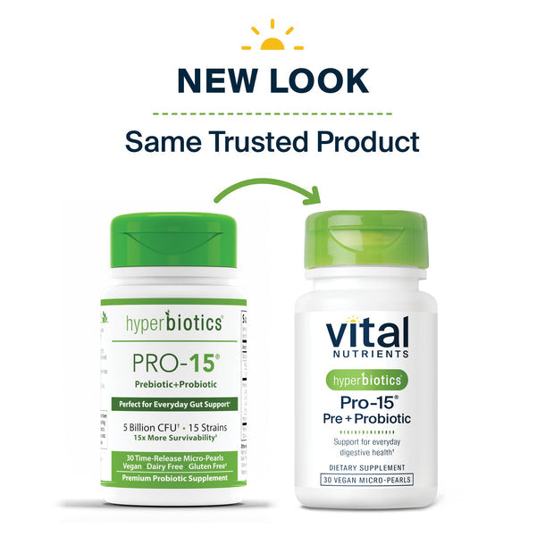 Vital Nutrients Hyperbiotics Pro 15® Prebiotic + Probiotic Supplement for Gut Health - Supports Digestion & Immune System - Ideal for Daily Wellness Routine & Travel