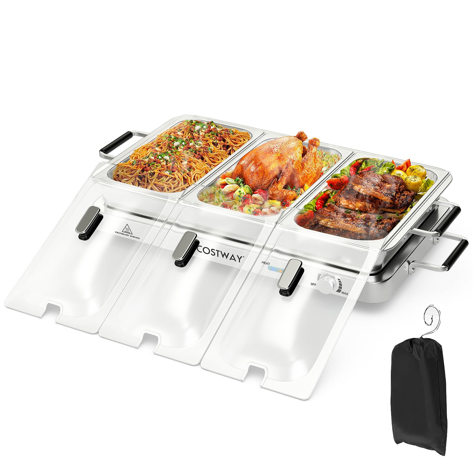 COSTWAY 2-in-1 Electric Buffet Server & Food Warmer - 450W Stainless Steel Chafing Dish with Temperature Control, 3 Serving Trays, 8 Qt Capacity - Perfect for Parties, Banquets, Catering & Holiday Gatherings