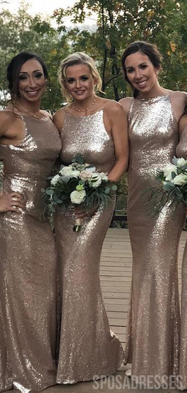 Elegant Gold Sequin Mermaid Bridesmaid Dress - Sleeveless Long Formal Gown for Weddings & Parties (WG885) | Perfect for Evening Events, Prom & Special Occasions