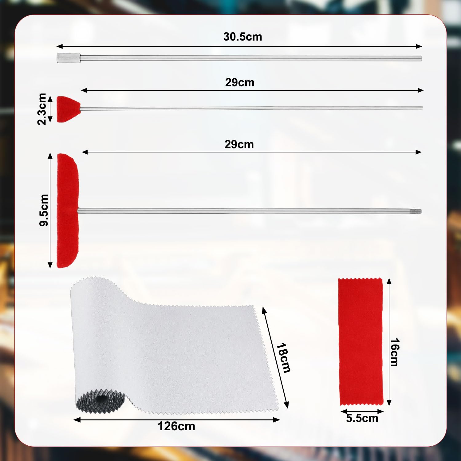 5-Piece Grand Piano Soundboard Cleaning Kit - Includes Large & Small Brush Heads, Extension Rod, Soft Fiber Polish Cloth & Dust Cover (White) | Professional Piano Maintenance Tools for Home & Concert Hall Use