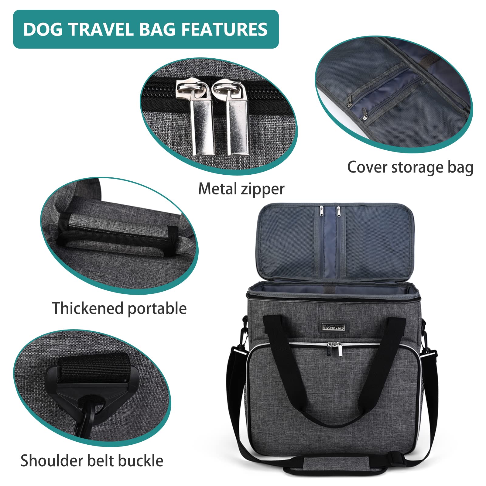 BAGLHER Dog Travel Bag - Portable Pet Carrier with 2 Food Containers & Collapsible Bowls | Essential Pet Travel Accessories for Dogs & Cats | Perfect for Road Trips, Air Travel & Outdoor Adventures