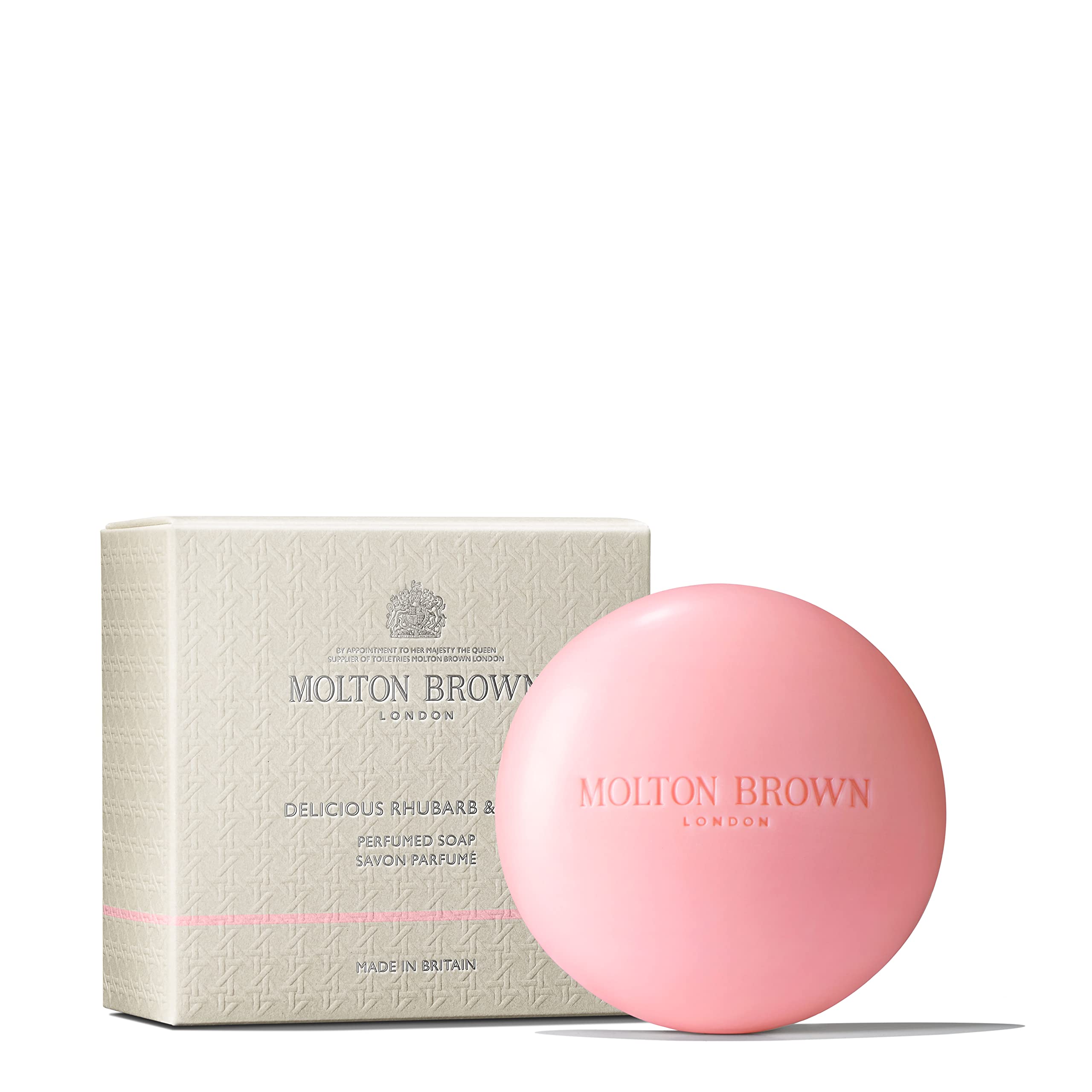 Molton Brown Delicious Rhubarb & Rose Perfumed Soap 150g - Luxury Scented Bar Soap for Bath & Shower, Gift Set for Women & Men