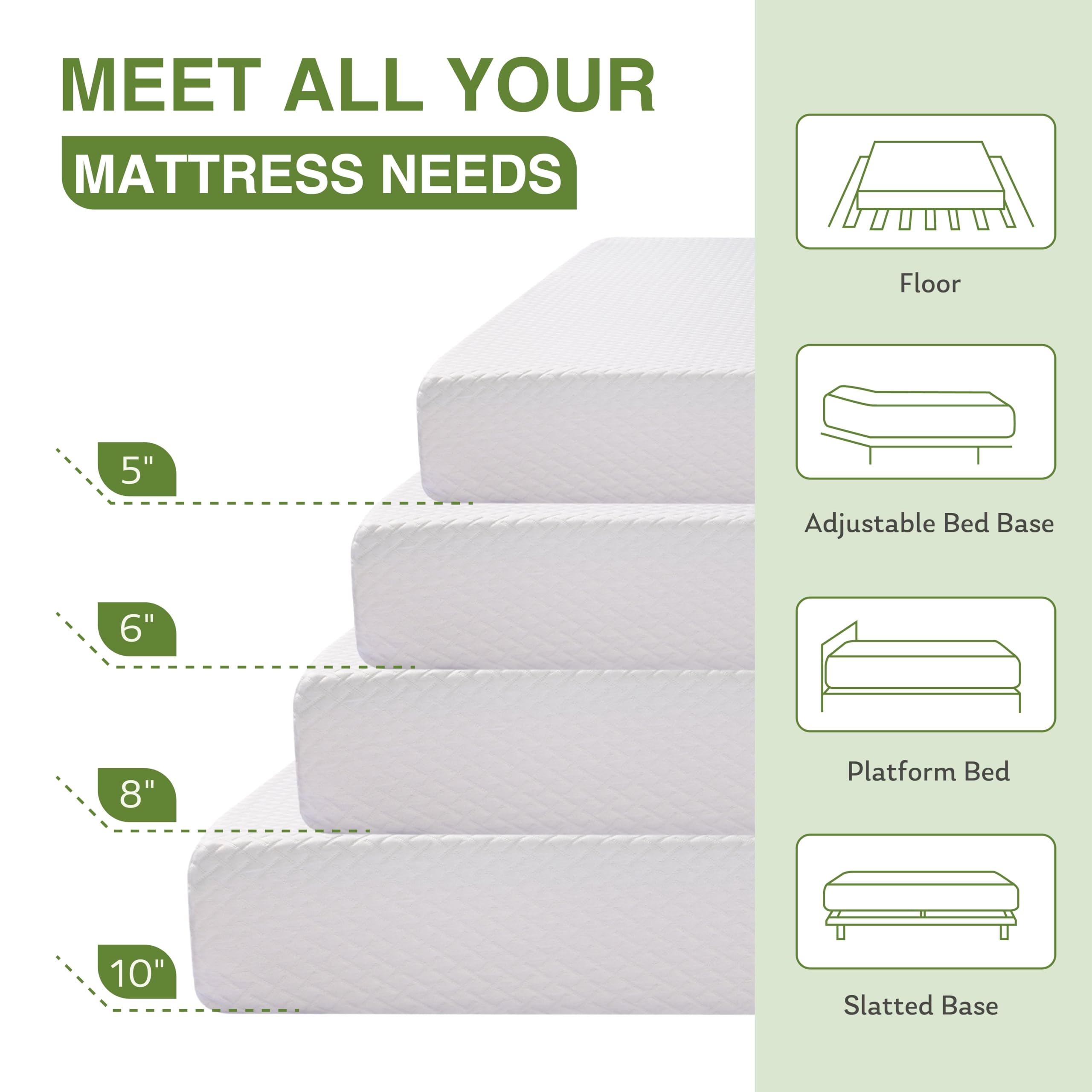 King Size 10 Inch Memory Foam Mattress in a Box - Cooling Green Tea Gel Infused, Medium Firm Support for Pressure Relief, CertiPUR-US Certified (80''L x 76''W, White) - Perfect for Hot Sleepers & Back Pain Relief in Bedrooms, Guest Rooms & Dormitories