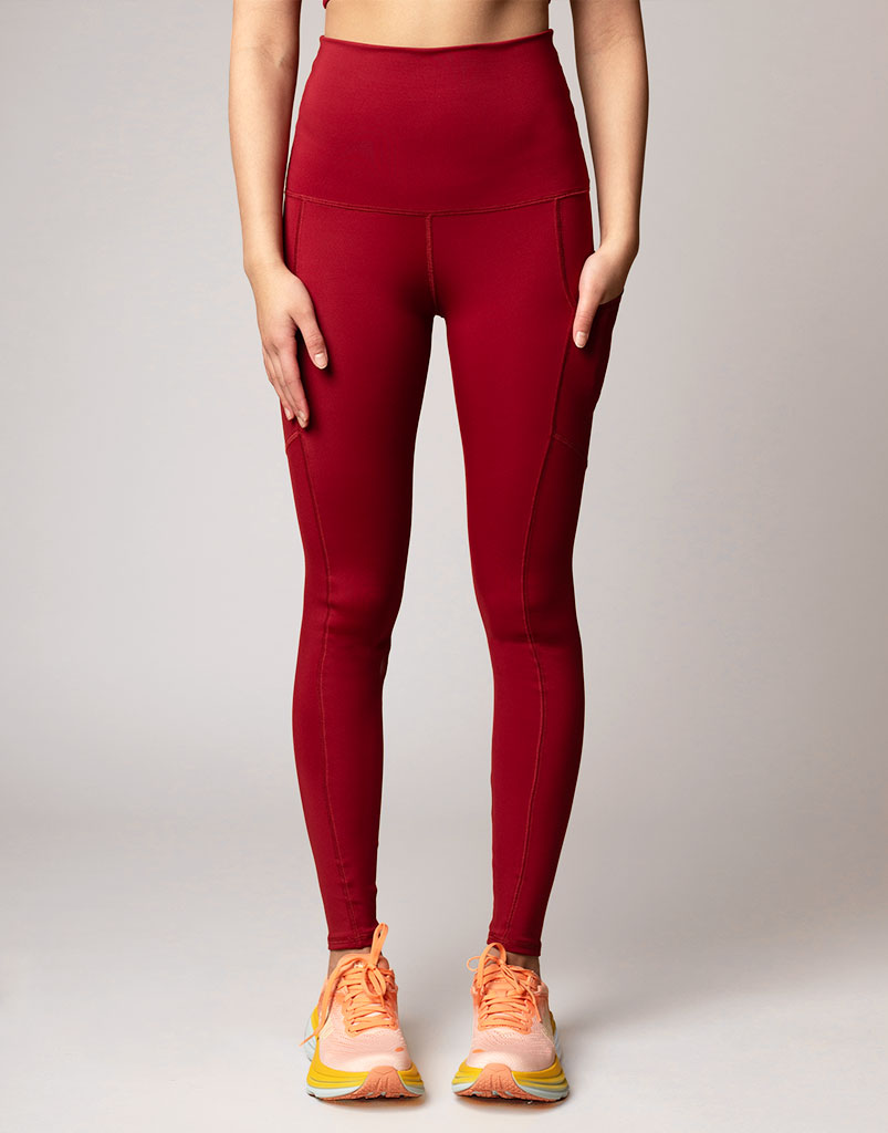 Freestyle Pocket Legging for Women - High Waisted Yoga Pants with Side Pockets - Comfortable Workout Running Tights in Cranberry Red - Perfect for Gym, Yoga & Lounge Wear