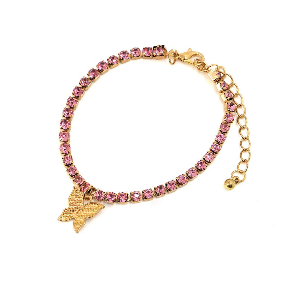 Sparkling Rhinestone Butterfly Tennis Chain Bracelet for Women - Iced Out Cubic Zirconia Adjustable Anklet & Wrist Jewelry - Perfect for Parties, Weddings & Everyday Wear