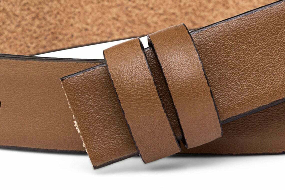 Genuine Leather Brown Belt Strap No Buckle 25mm - Adjustable Beige Tan Belt for Men - Perfect for Ferragamo & Formal Wear, Office, Business Attire