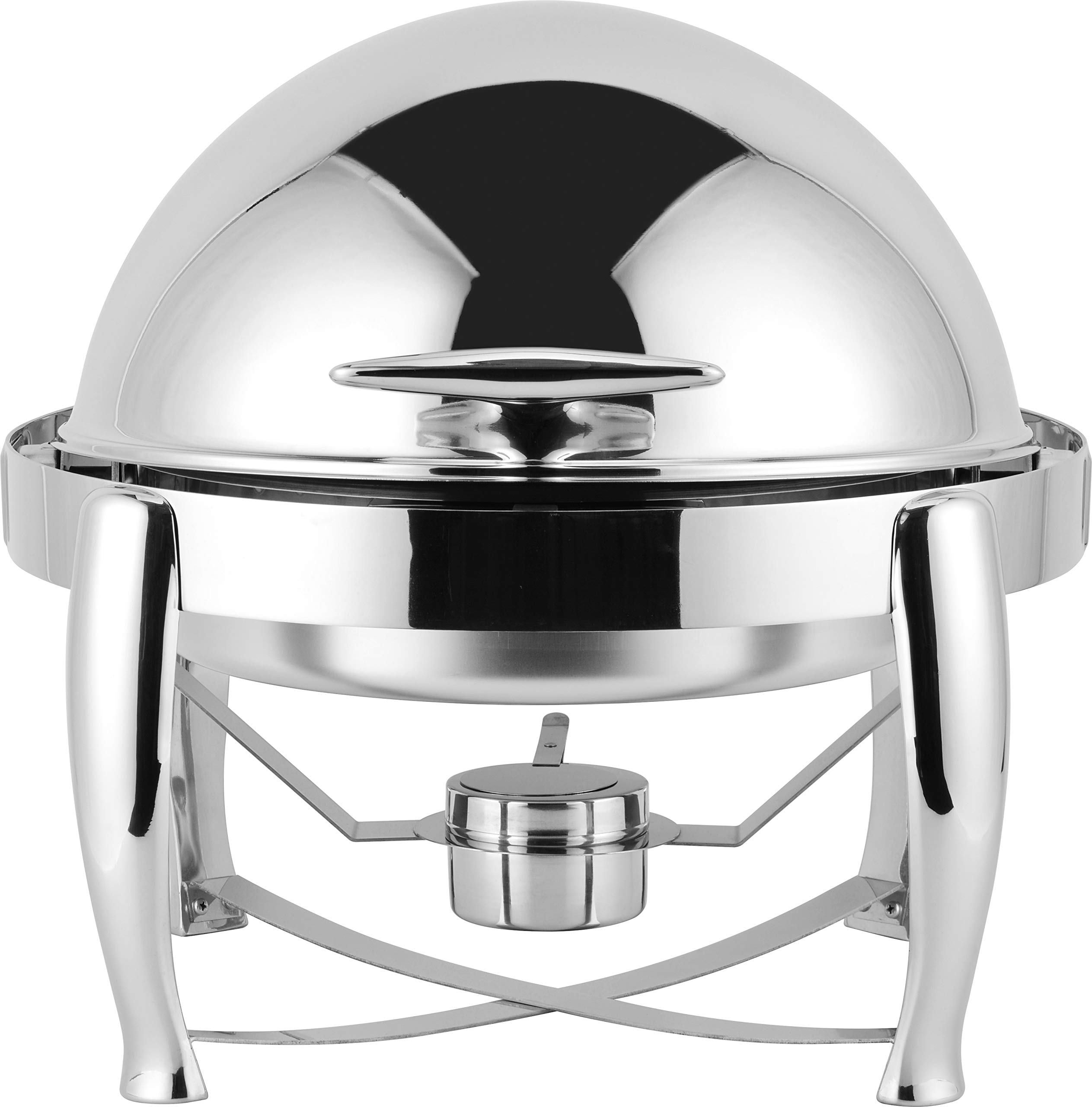 Virtuosa 6 QT Round Chafer Set with Roll-Top Lid, Food Pan, Water Pan & Fuel Holders – Durable Stainless Steel Buffet Server for Catering, Weddings, Banquets – Includes Free Chef Apron | Keeps Food Warm for Hours