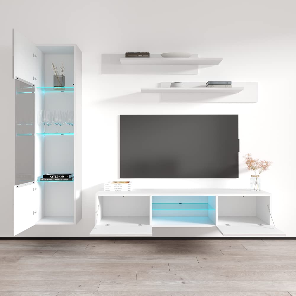 Modern Floating TV Stand with Storage & LED Lights - Wall-Mounted Entertainment Center for Bedroom & Living Room - White G3 33TV Console with Shelves - Perfect for Small Spaces & Home Theater Setup