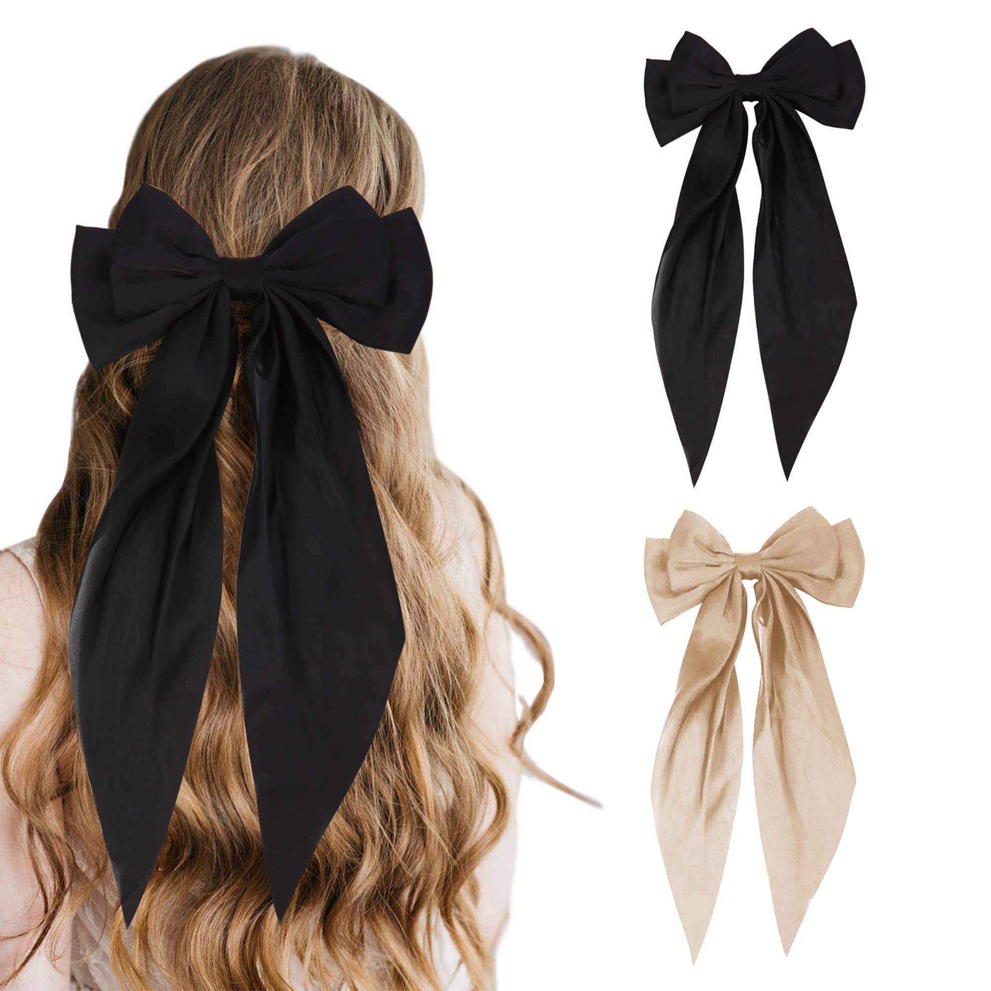 2 PCS Elegant Butterfly Hair Barrettes - Black & Champagne Hair Clips with Ribbons for Women | Perfect for Weddings, Parties & Everyday Styling